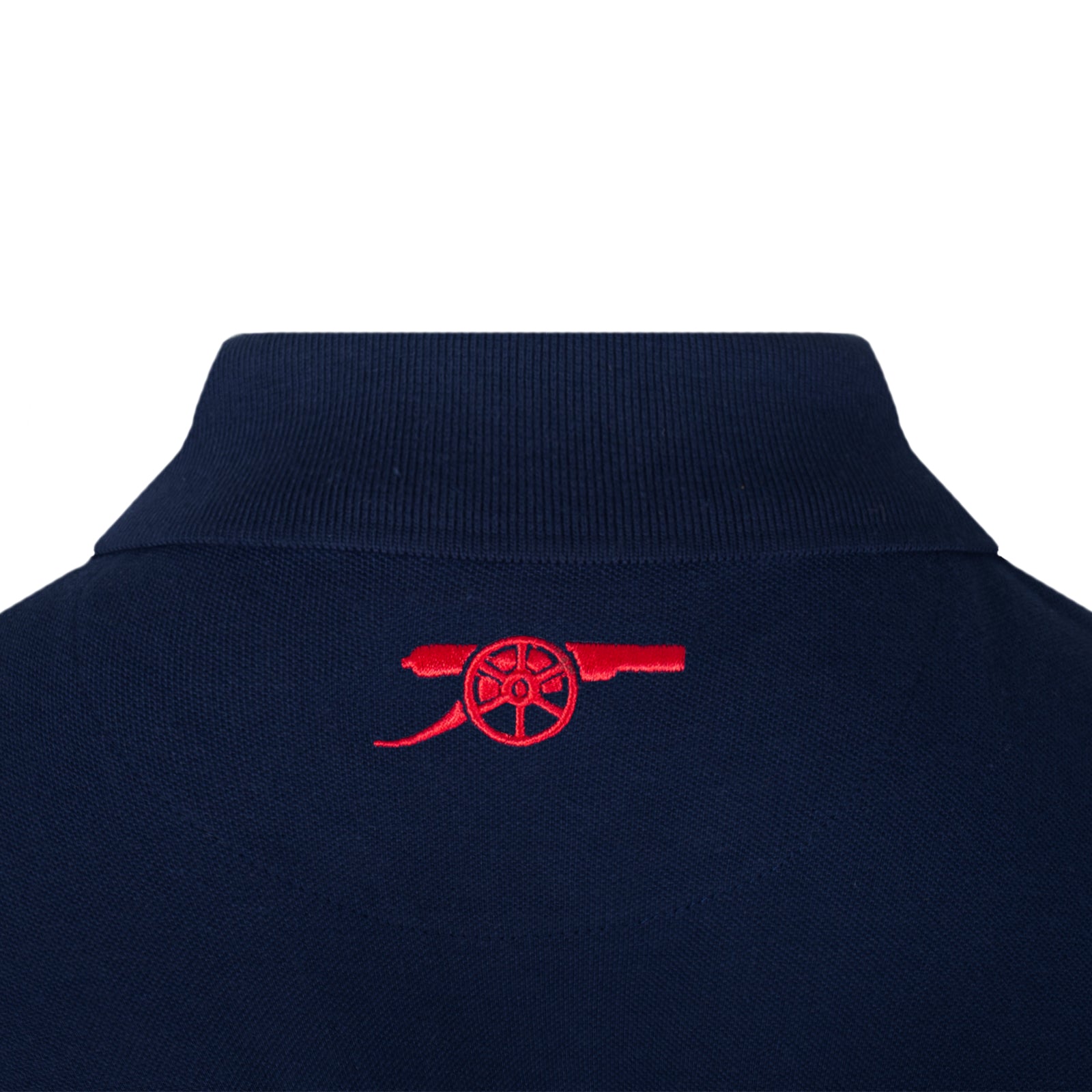 Arsenal polo shirt for adults in navy blue featuring the club crest and budapest 2026 graphic to the chest