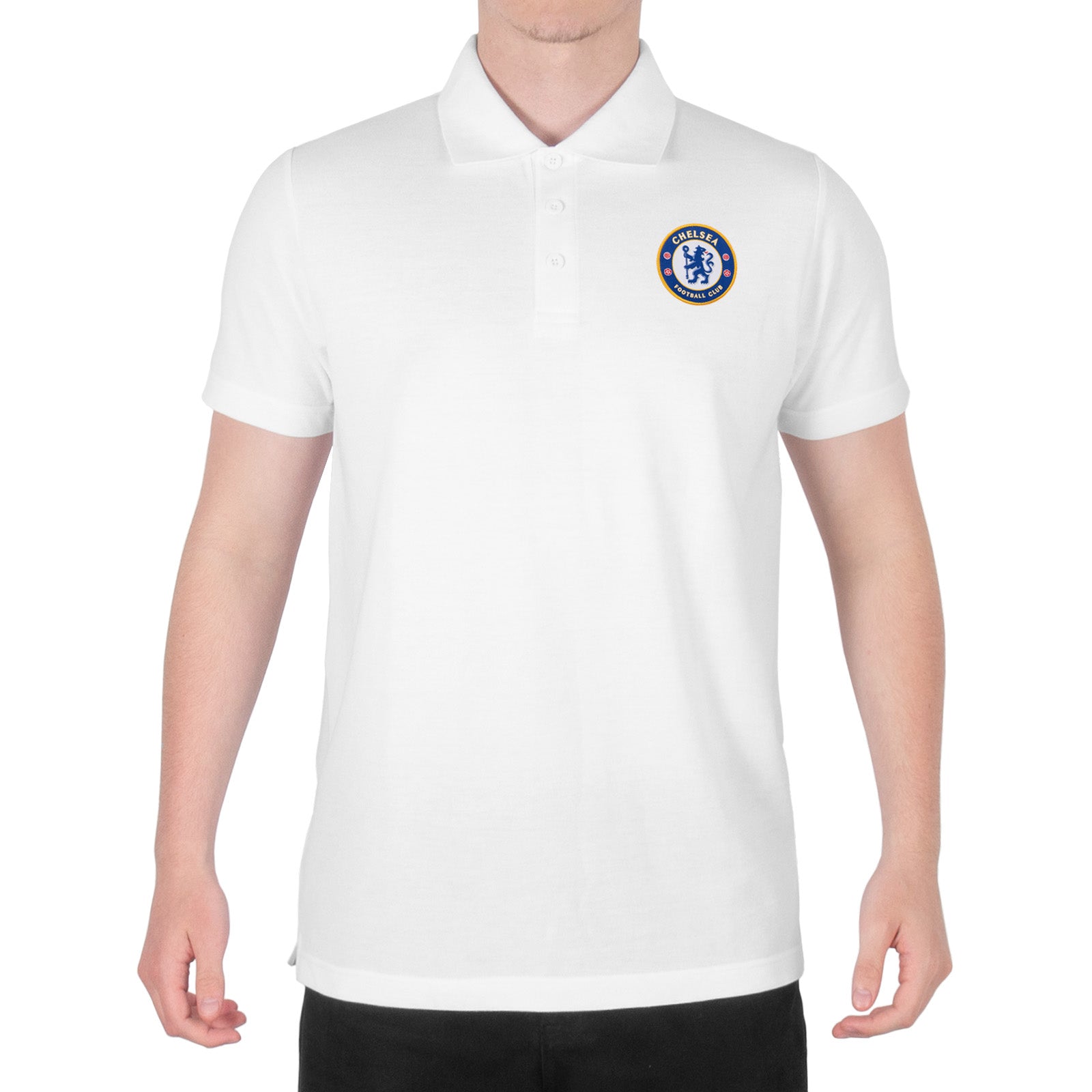 Chelsea adults polo shirt in white with club crest to chest