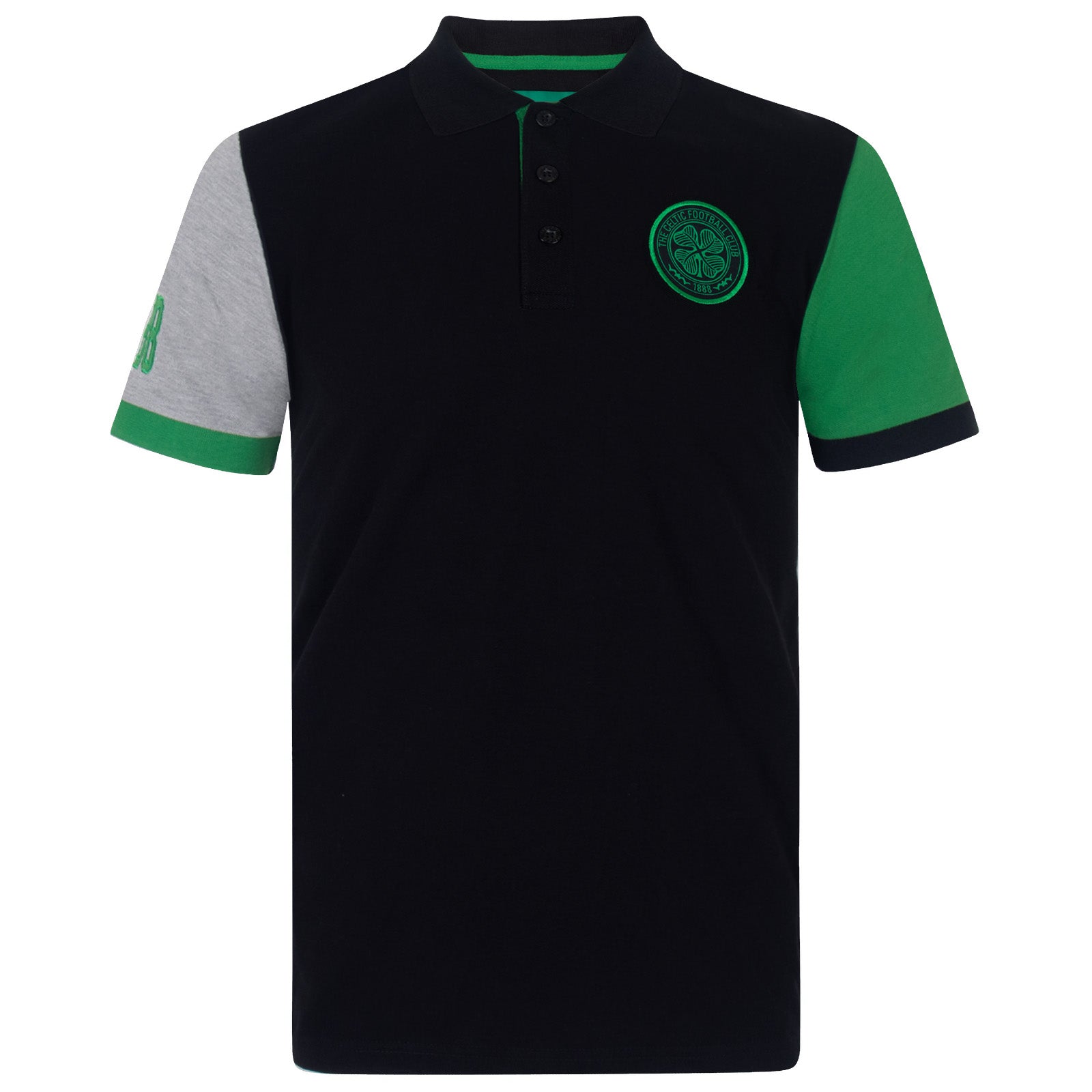 Celtic adults polo shirt in black with contrast sleeve and club crest to chest