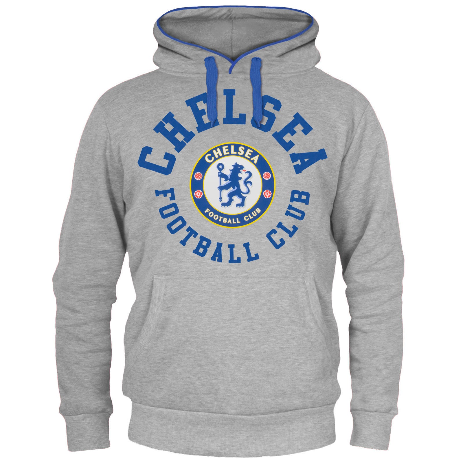 Chelsea kids hoodie in grey with the club crest & text print to front.
