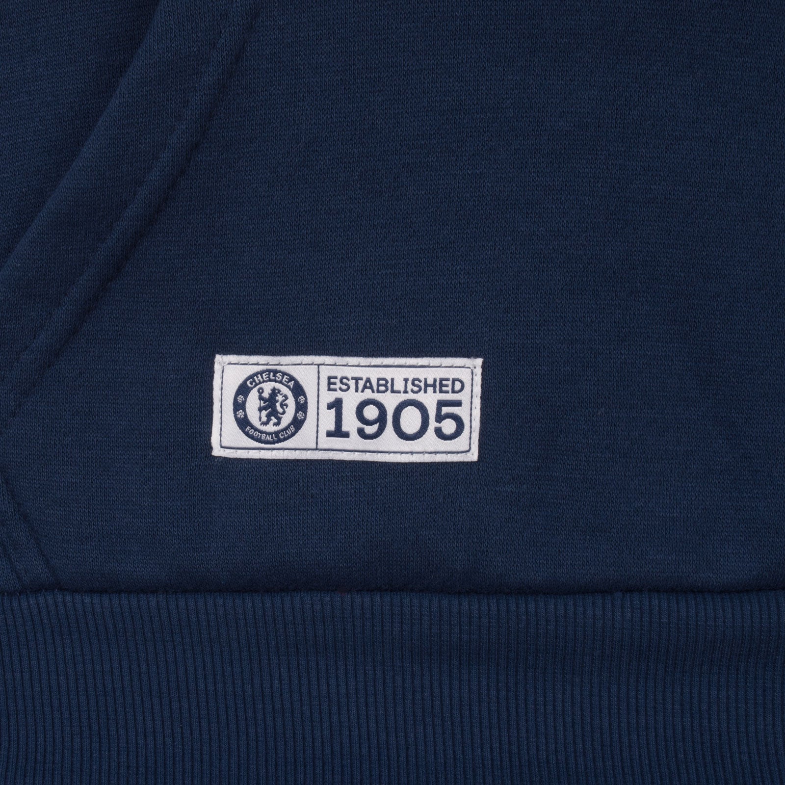 Chelsea kids hoodie in blue with white stripe with the club crest & text print to front.