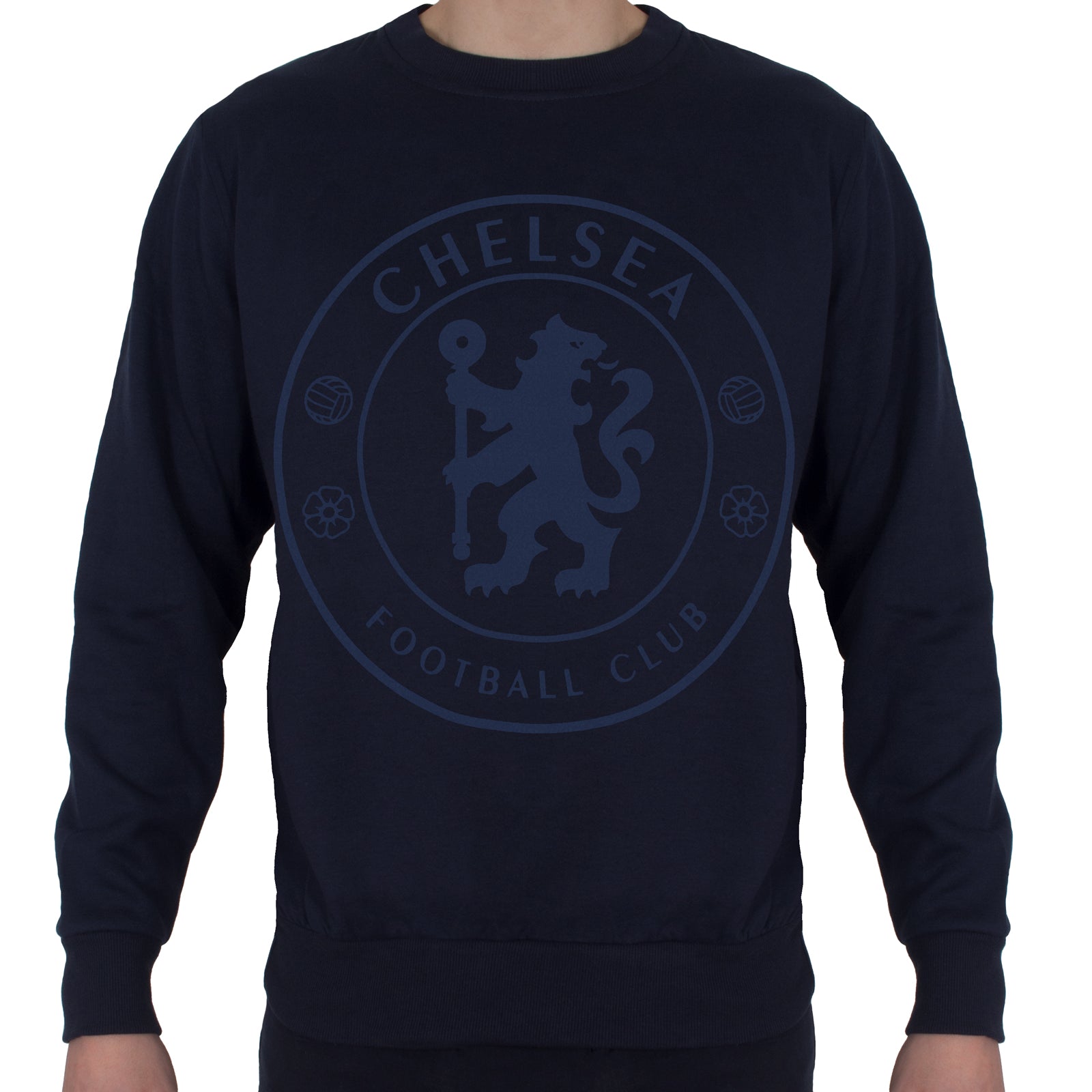 Chelsea boy?s sweatshirt in navy blue with club crest to chest.