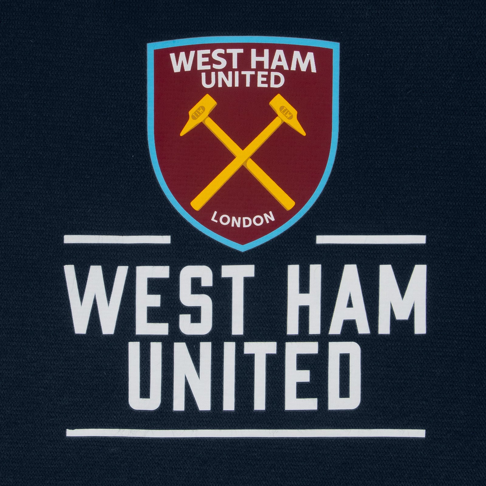 West Ham kids zip through hoodie in navy with club crest & text print to front.