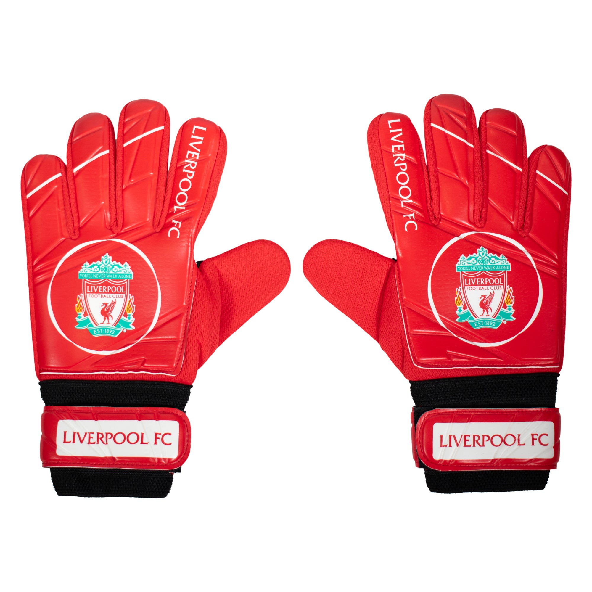 Liverpool size 4 red ball with LFC club badge to football and to each glove.