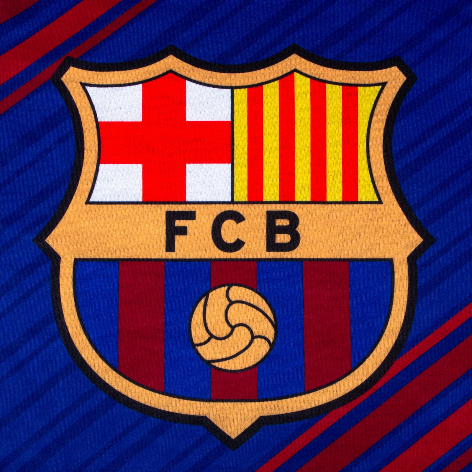 FC Barcelona kids long pyjamas in reflex blue. Long sleeve top featuring the club crest. Long legged bottoms with the club crest and Barca Text.