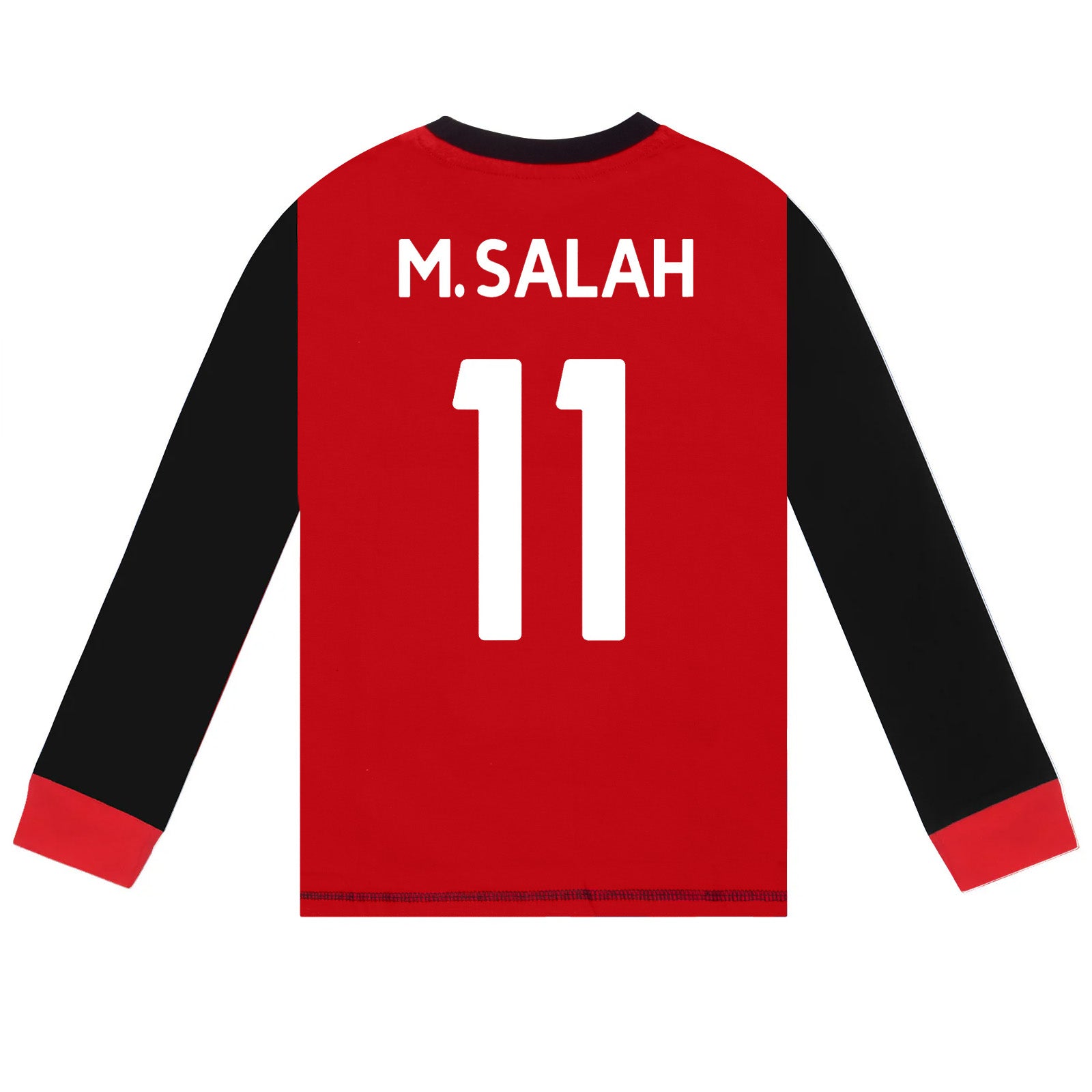 Liverpool kids long pyjamas in red & black. Long sleeve top with club crest. Long legged bottoms with crest.