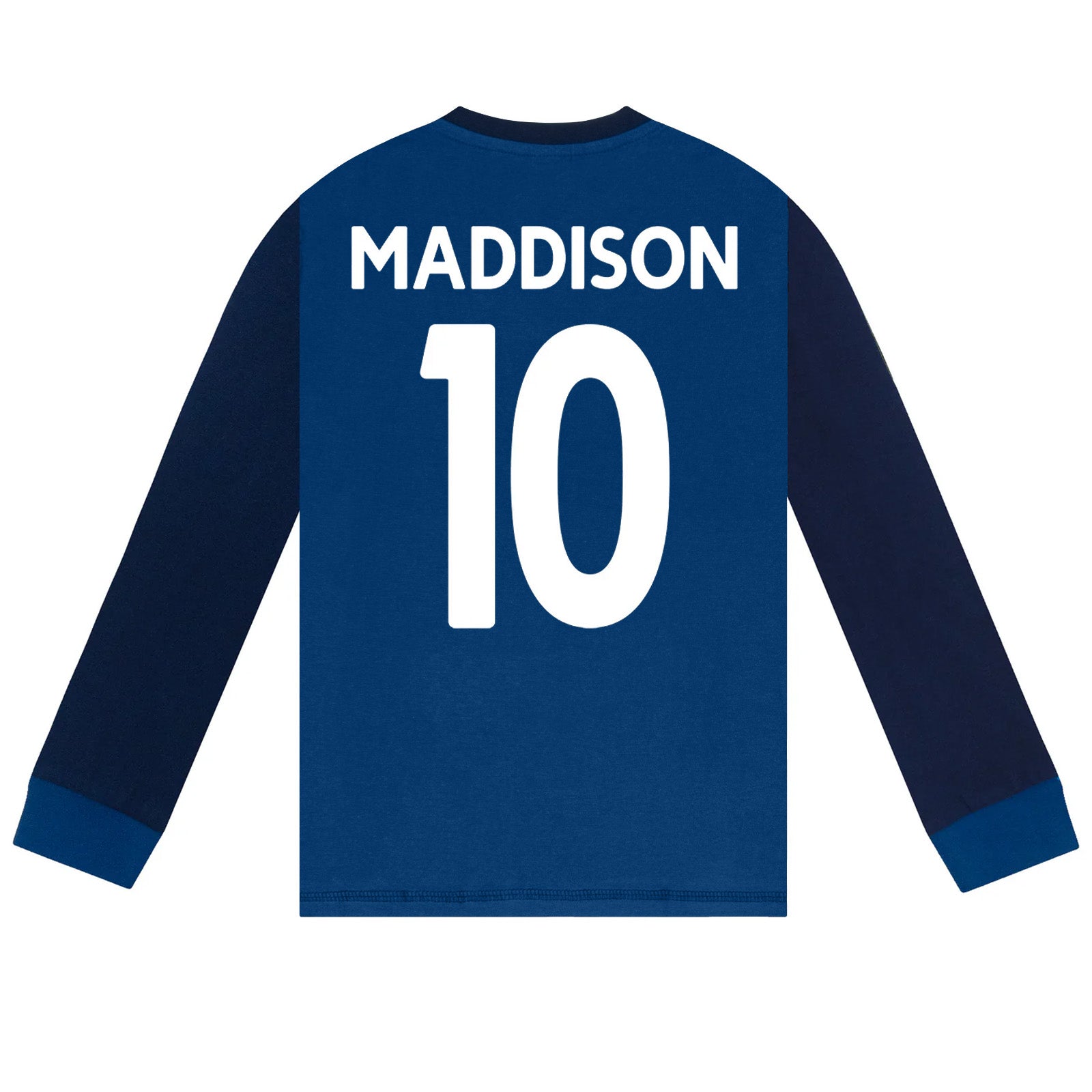 Spurs kids long pyjamas in navy blue with long sleeve top with graphic crest with long legged bottoms