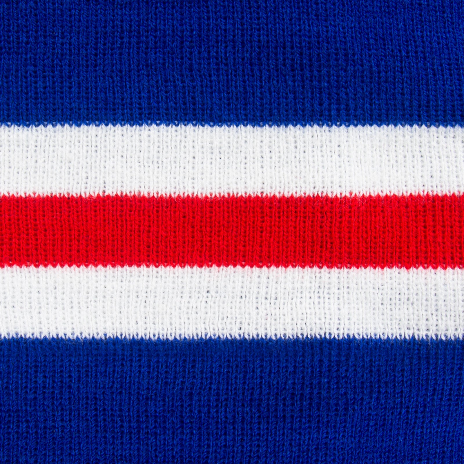 Rangers retro knitted beanie hat in blue, red & white
