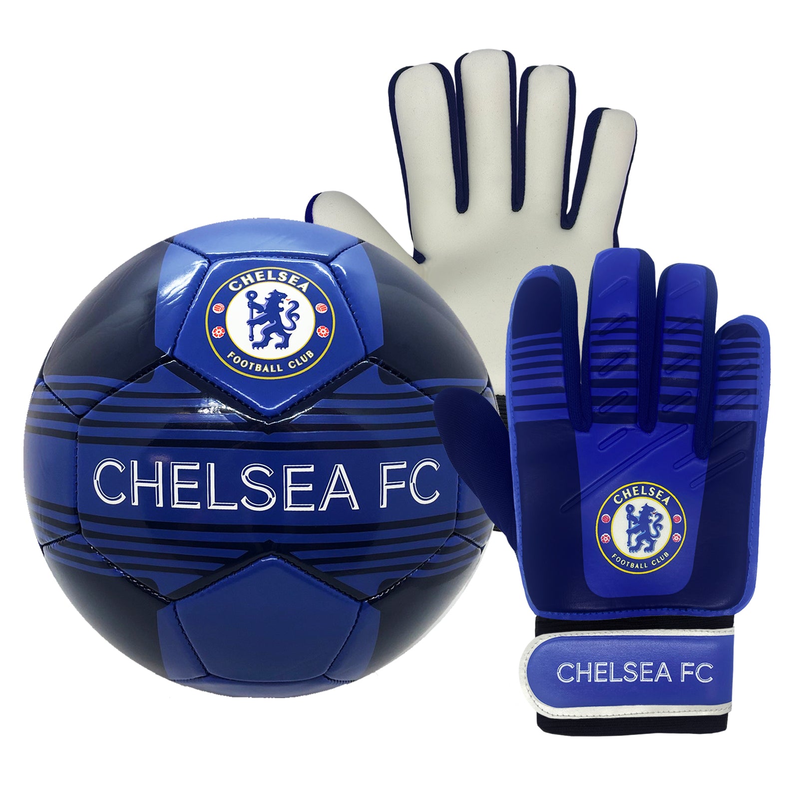 Chelsea size 4 blue ball with club crest & text. CFC crest & text print to each glove.
