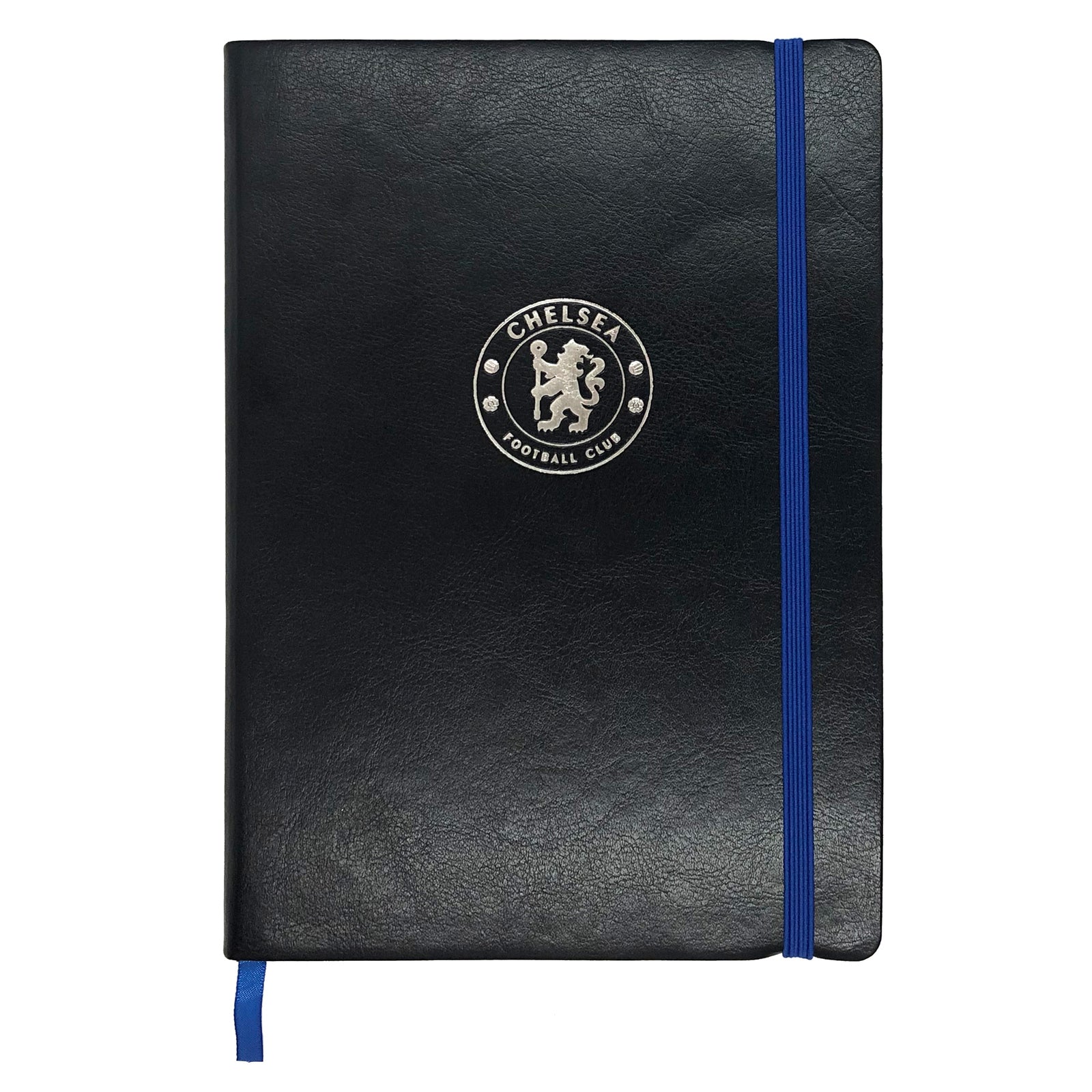 Chelsea notebook & pen in black with silver foil crest in club design gift box.