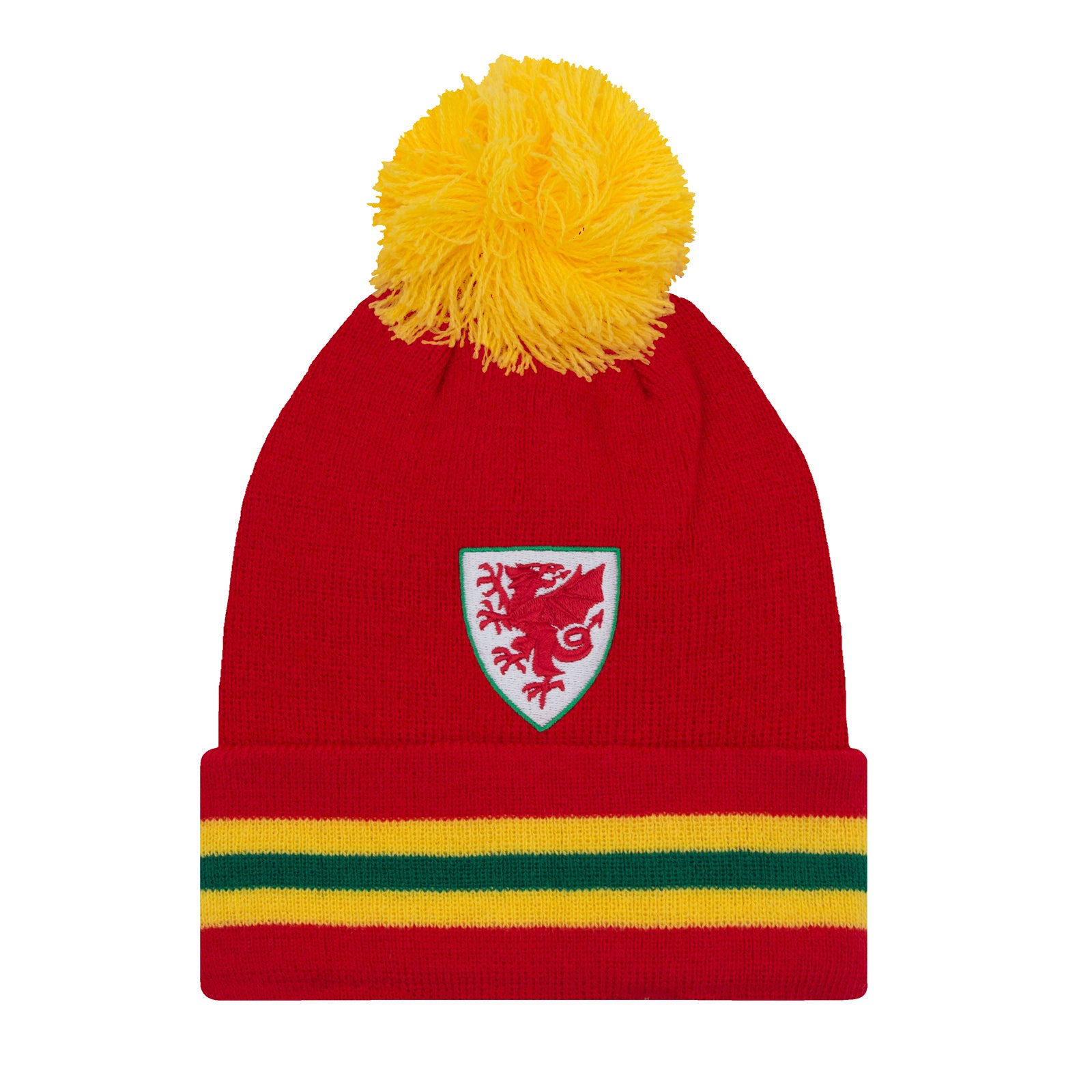 Wales football retro bobble hat in red, yellow & green with Wales FA crest