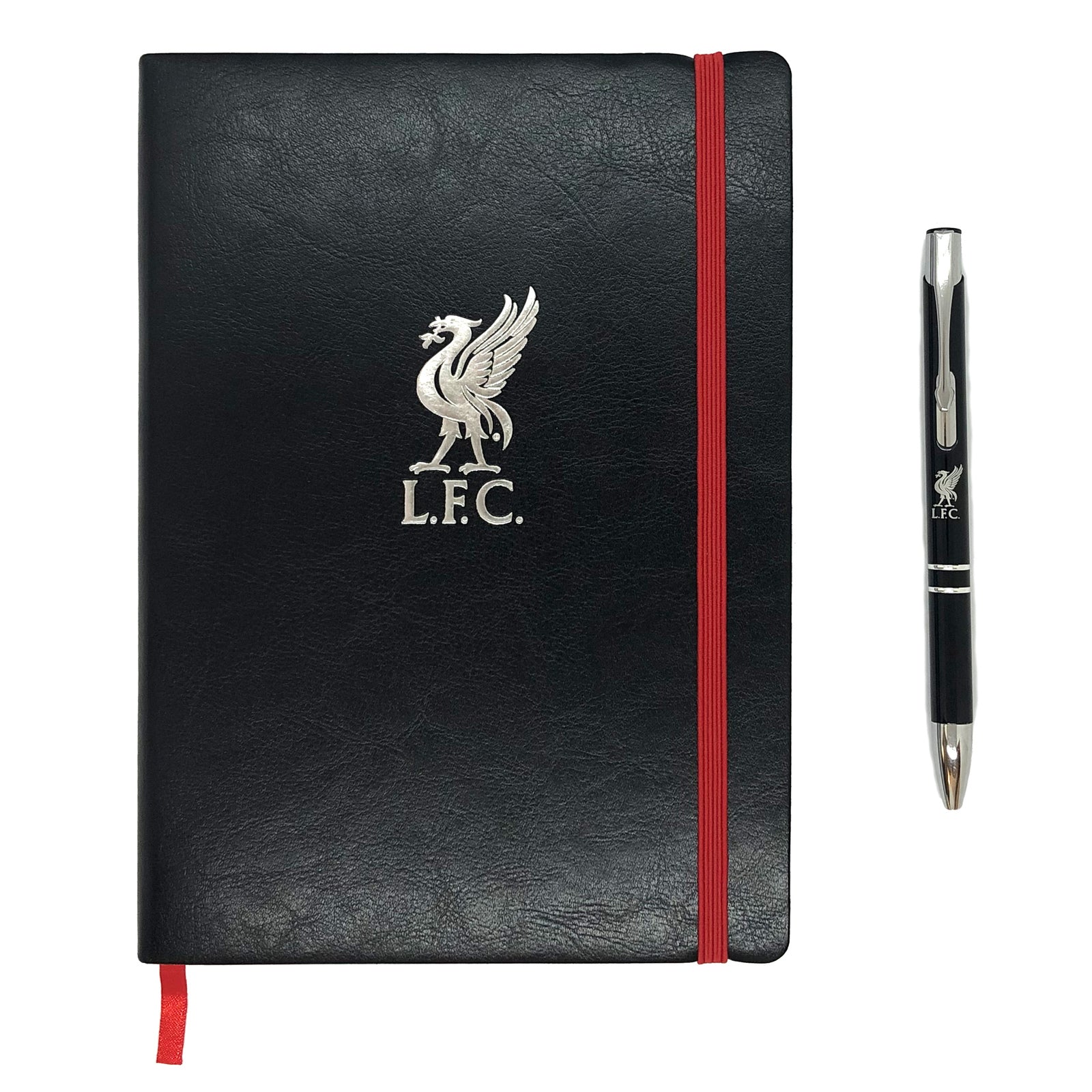 Liverpool notebook & pen in black with silver foil crest in club design gift box.