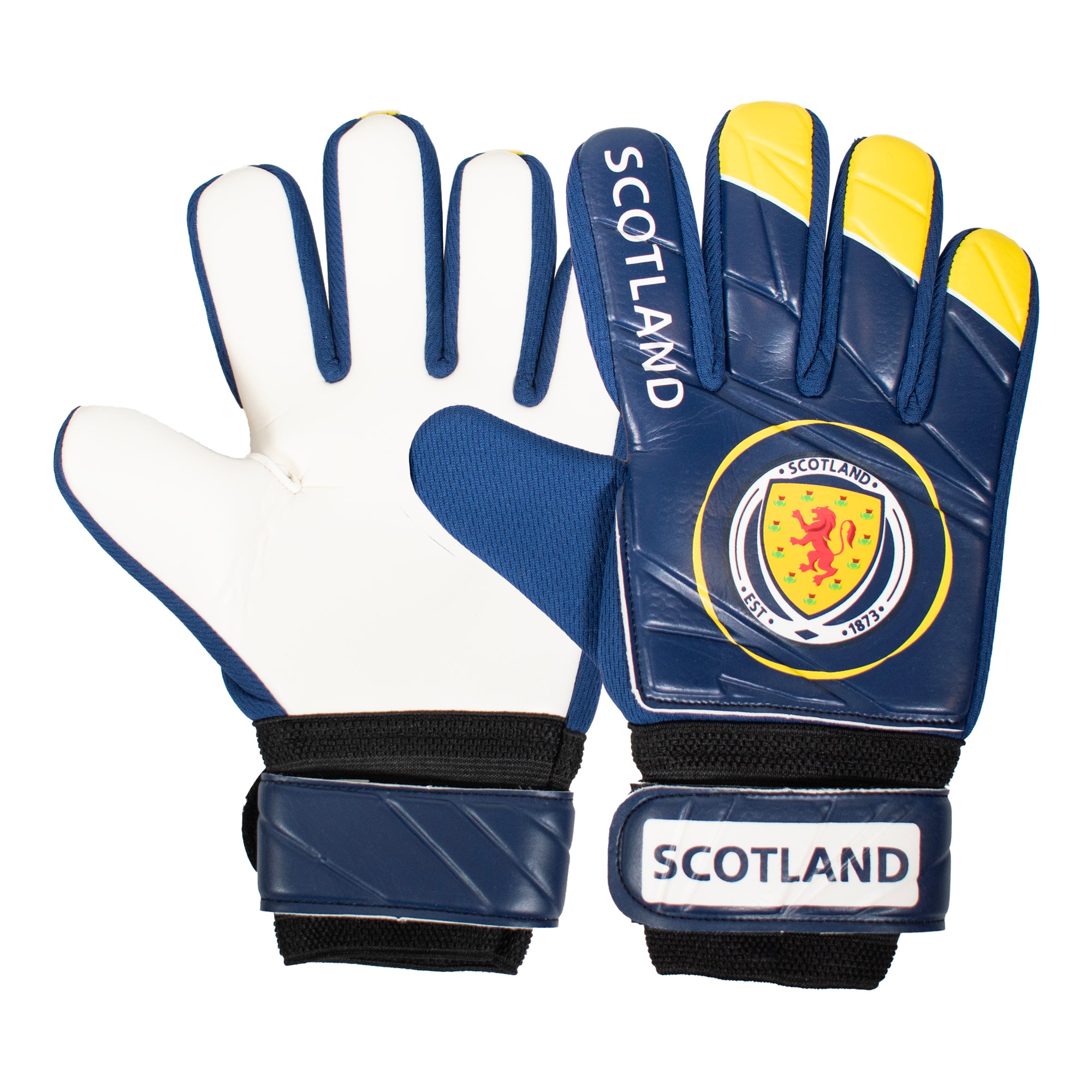Scotland FA size 4 navy blue ball with Scotland crest print to football and each glove.