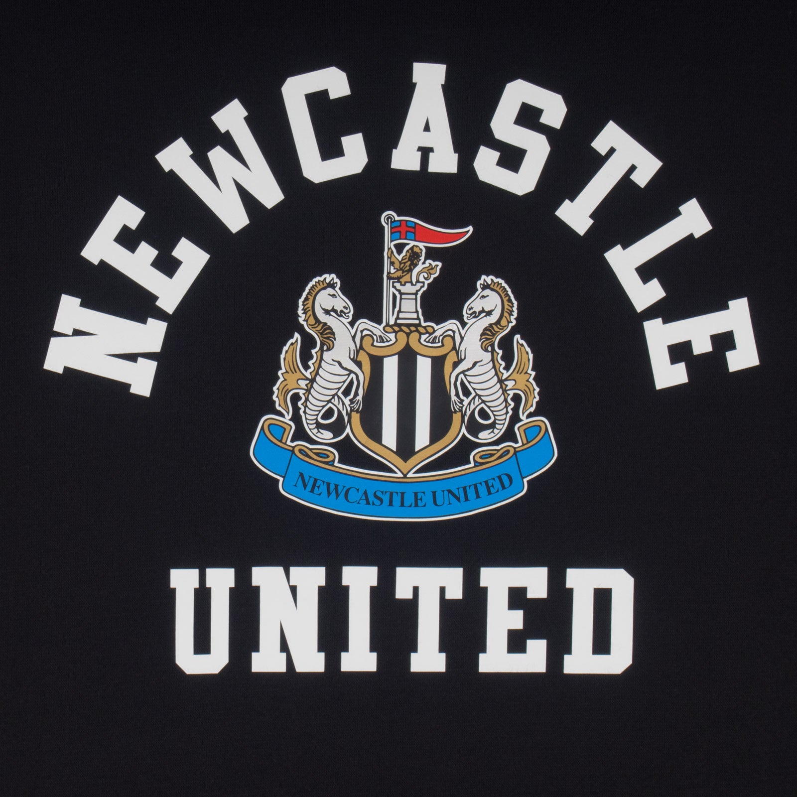 Newcastle United adults hoodie in black with a NUFC club crest across the front.