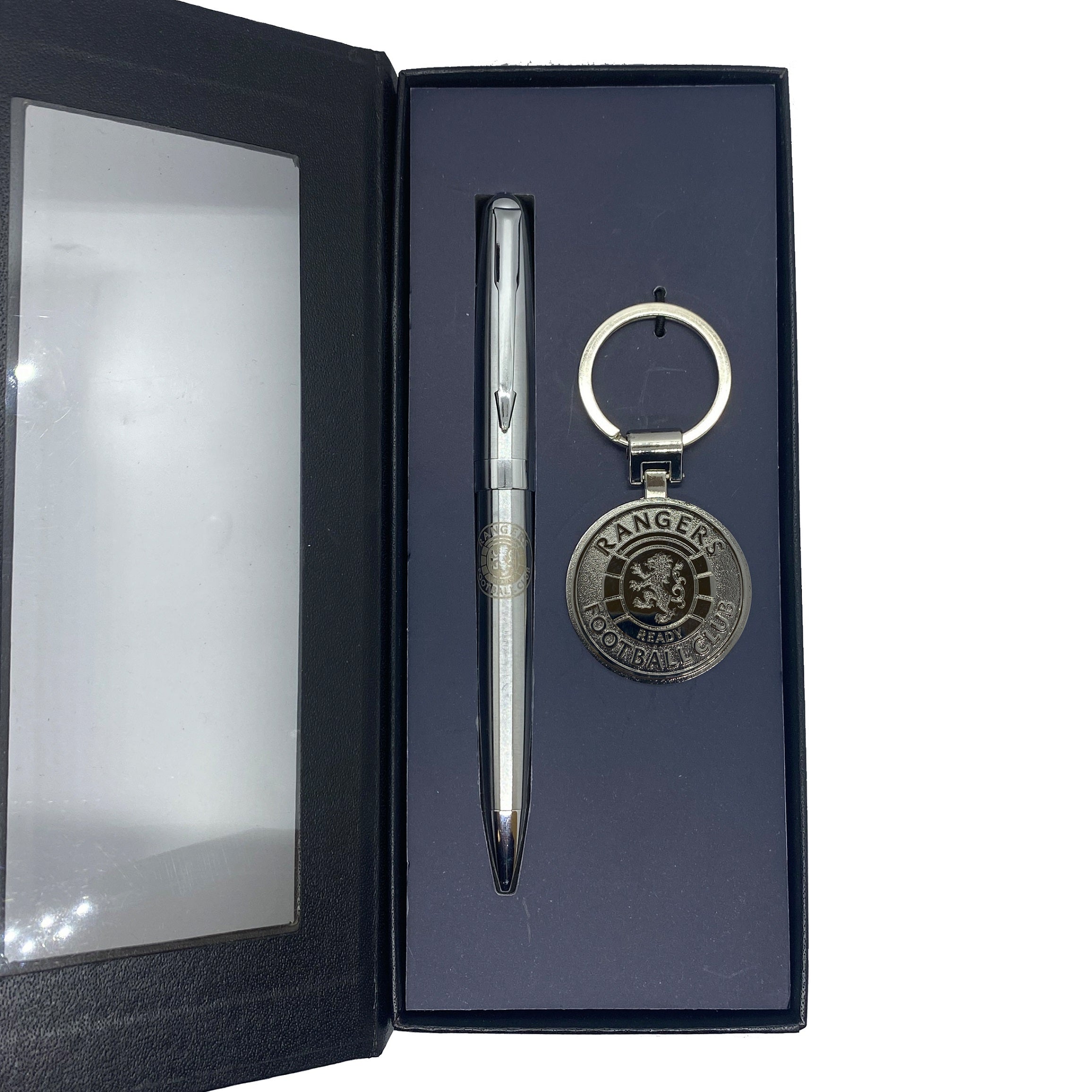 Rangers pen and keyring set in silver with club crest in club design gift box