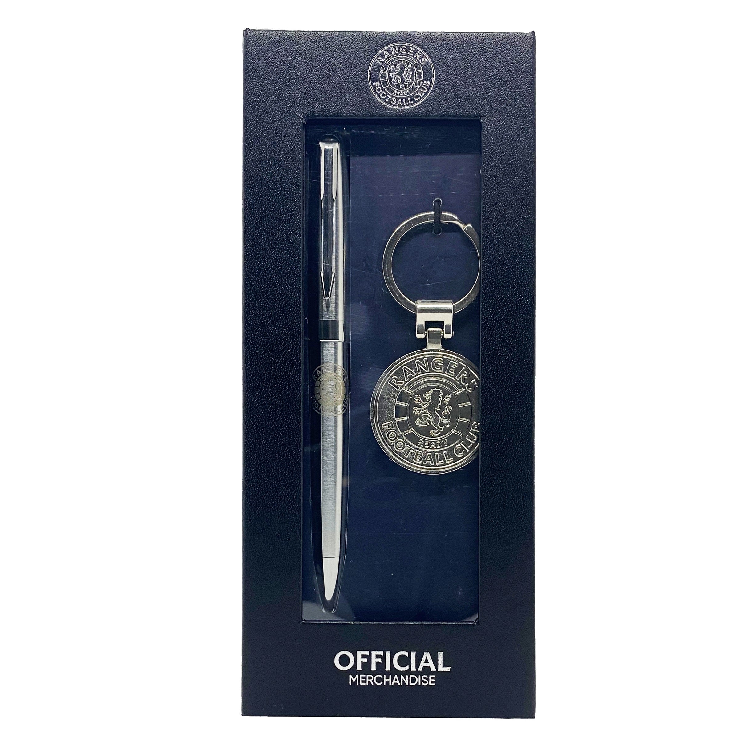 Rangers pen and keyring set in silver with club crest in club design gift box
