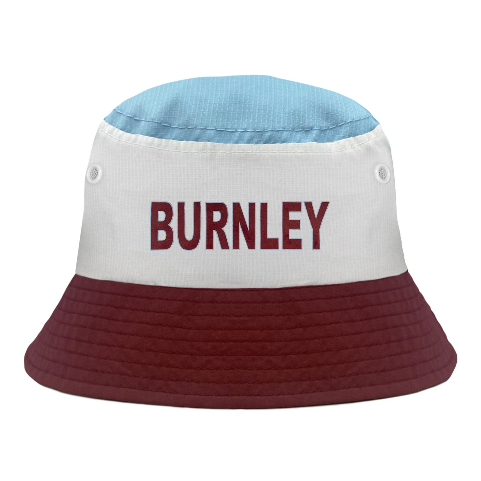Burnley bucket hat in claret & blue with text