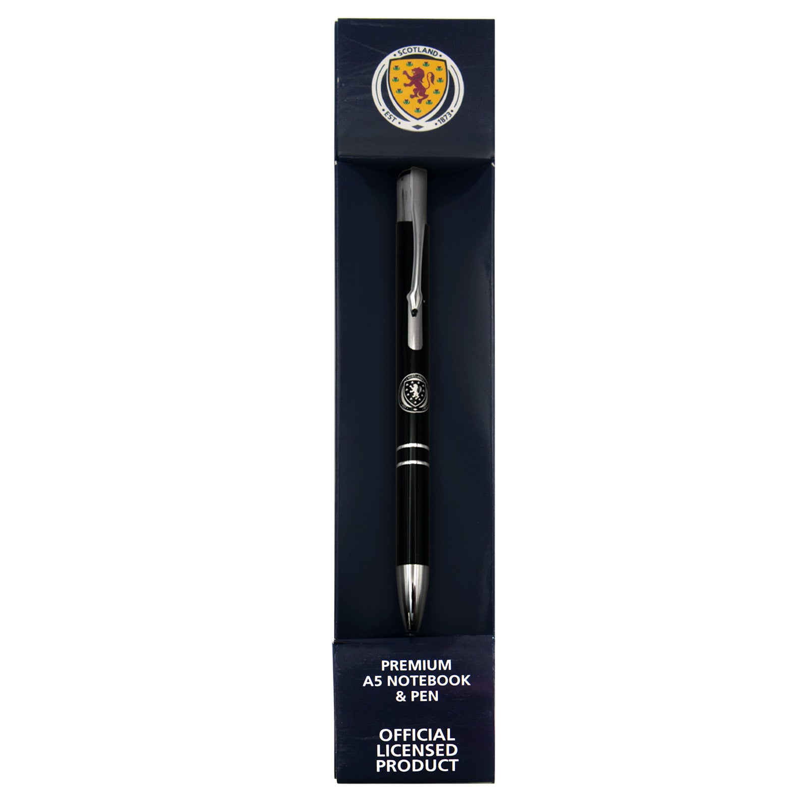Scotland FA notebook & pen in navy with silver foil crest in national team design gift box.