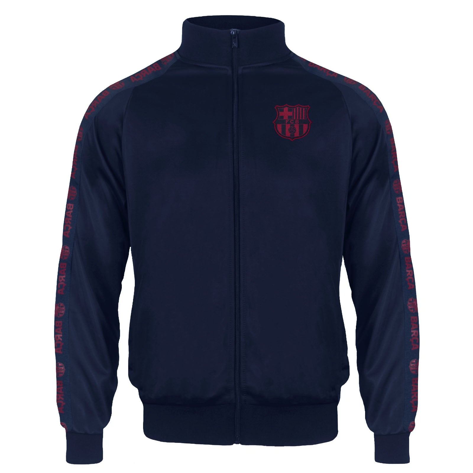 FC Barcelona adults taped tracksuit in navy blue with club crest and text to both top & pants