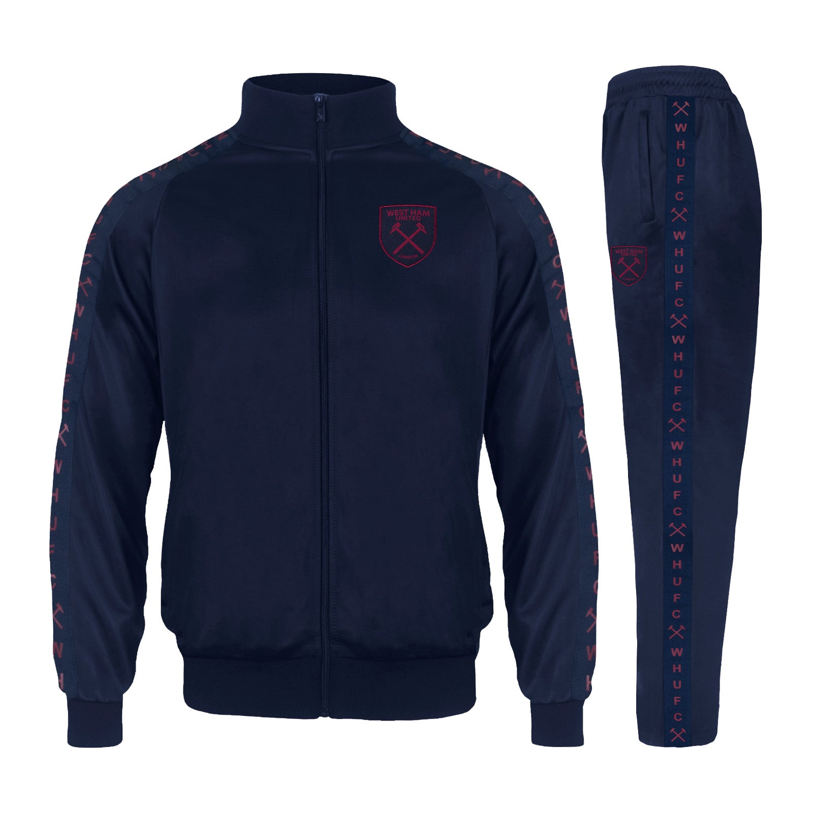 West Ham United adults taped tracksuit in navy blue with club crest and text to both top & pants