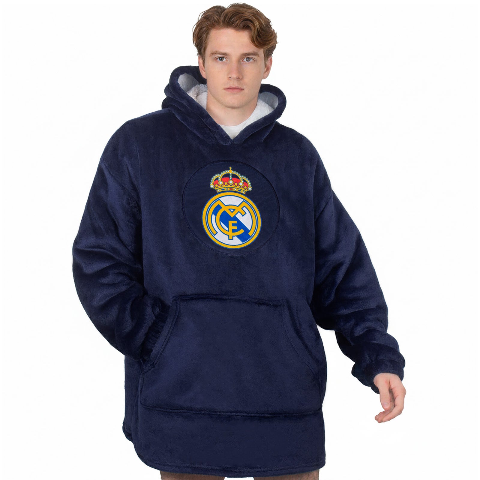 Real Madrid oversized hoodie blanket for adults in navy blue