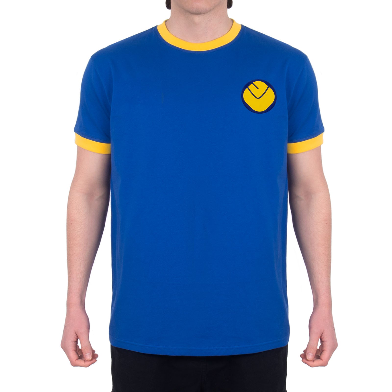 Leeds retro t-shirt in white & royal with printed crest