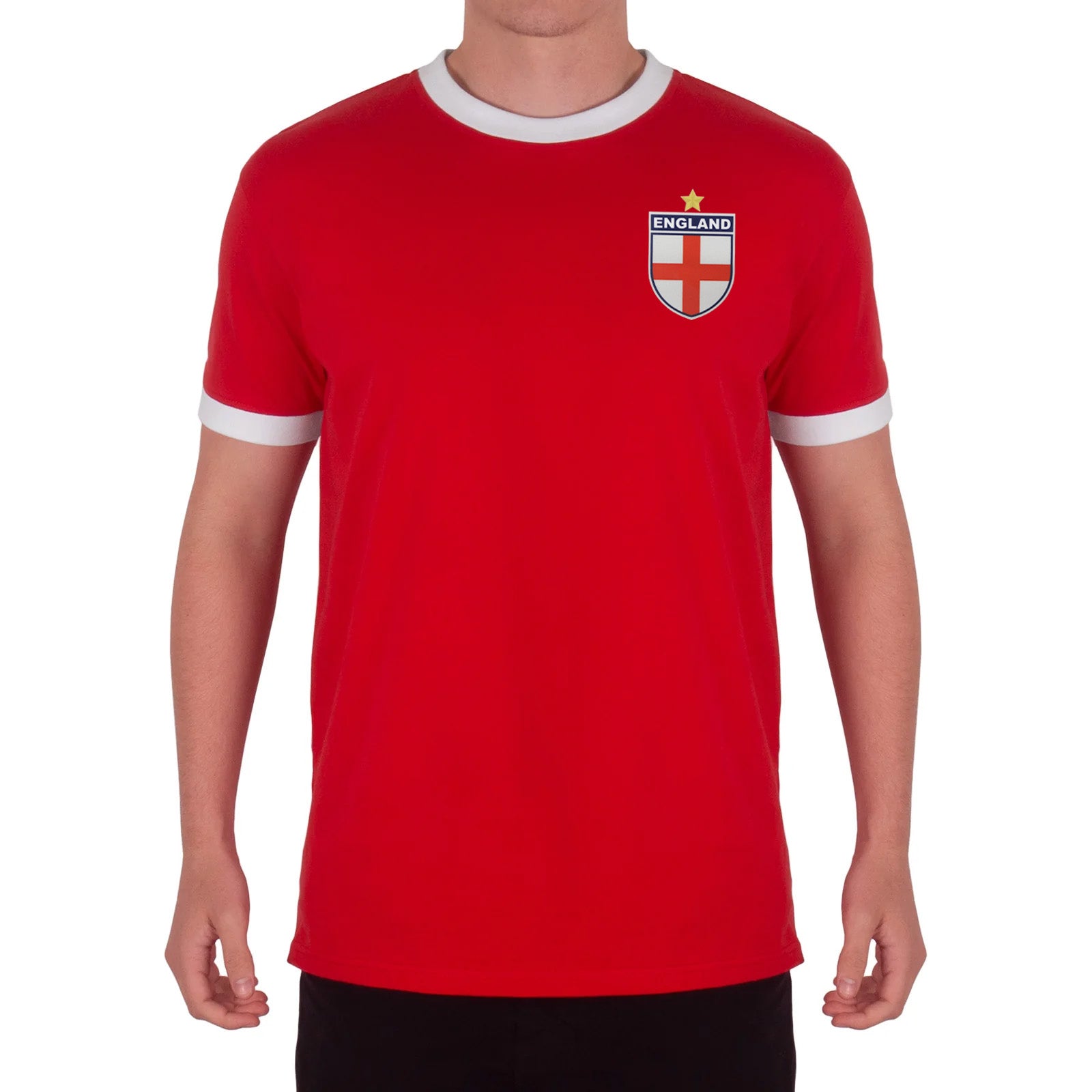 England adults retro ringer crew neck t-shirt in Red with contrast red trims and logo to chest