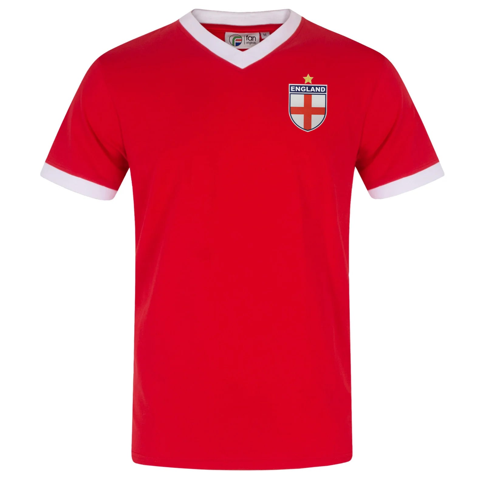 England adults retro ringer t-shirt in white with contrast red trims and logo to chest