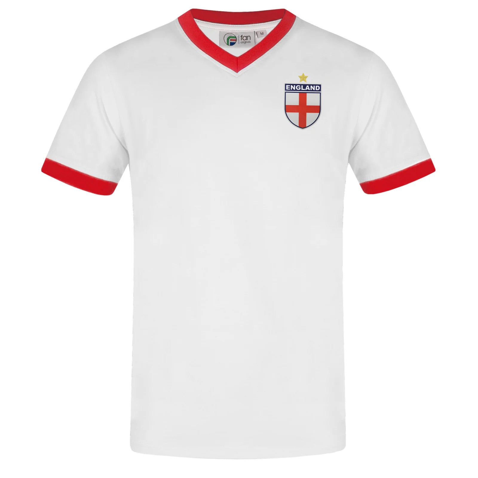 England adults retro ringer t-shirt in white with contrast red trims and logo to chest
