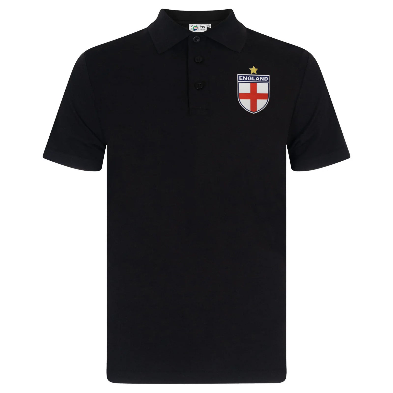England retro polo shirt in black, navy, red & white with printed logo on the chest