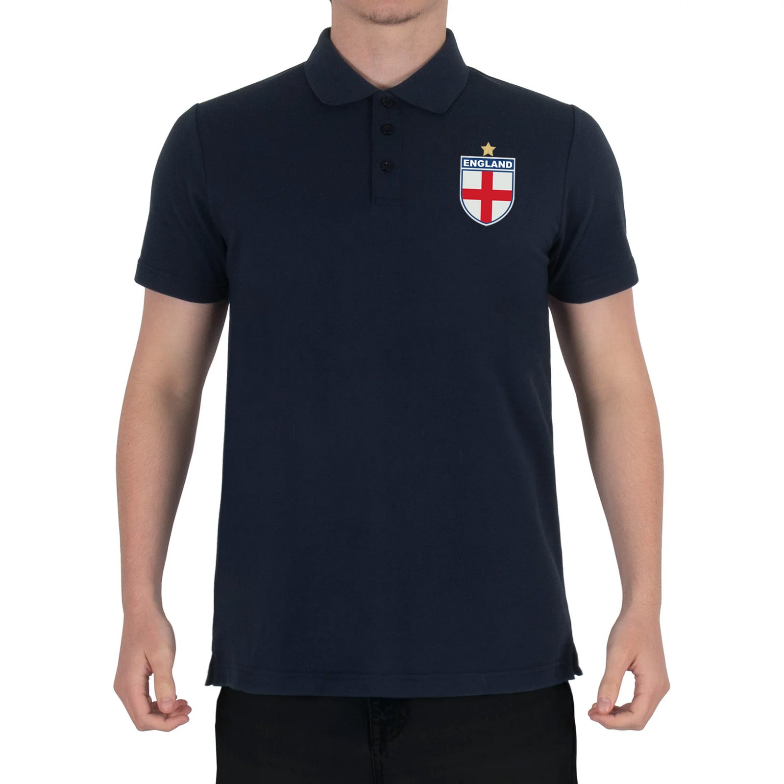 England retro polo shirt in black, navy, red & white with printed logo on the chest