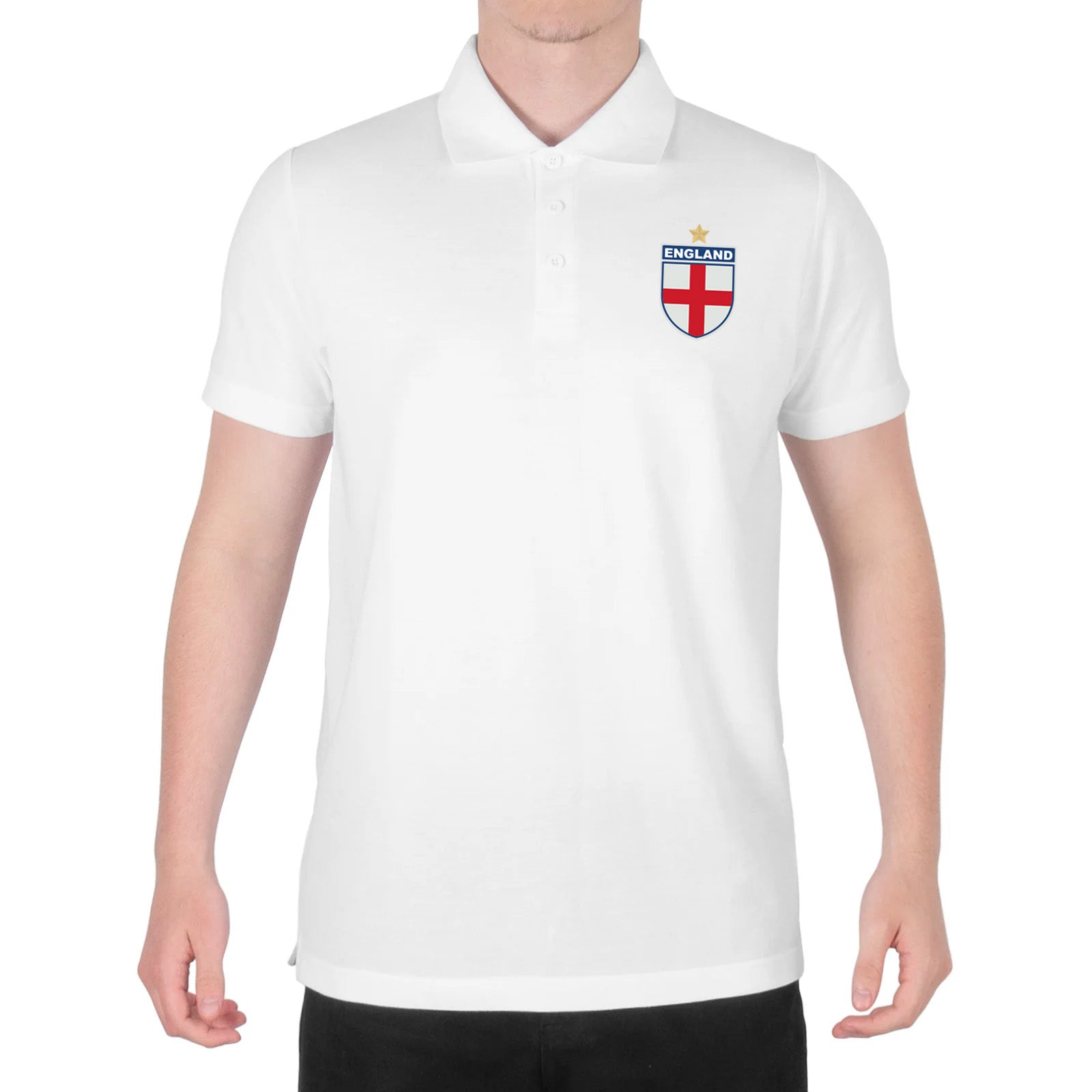 England retro polo shirt in black, navy, red & white with printed logo on the chest