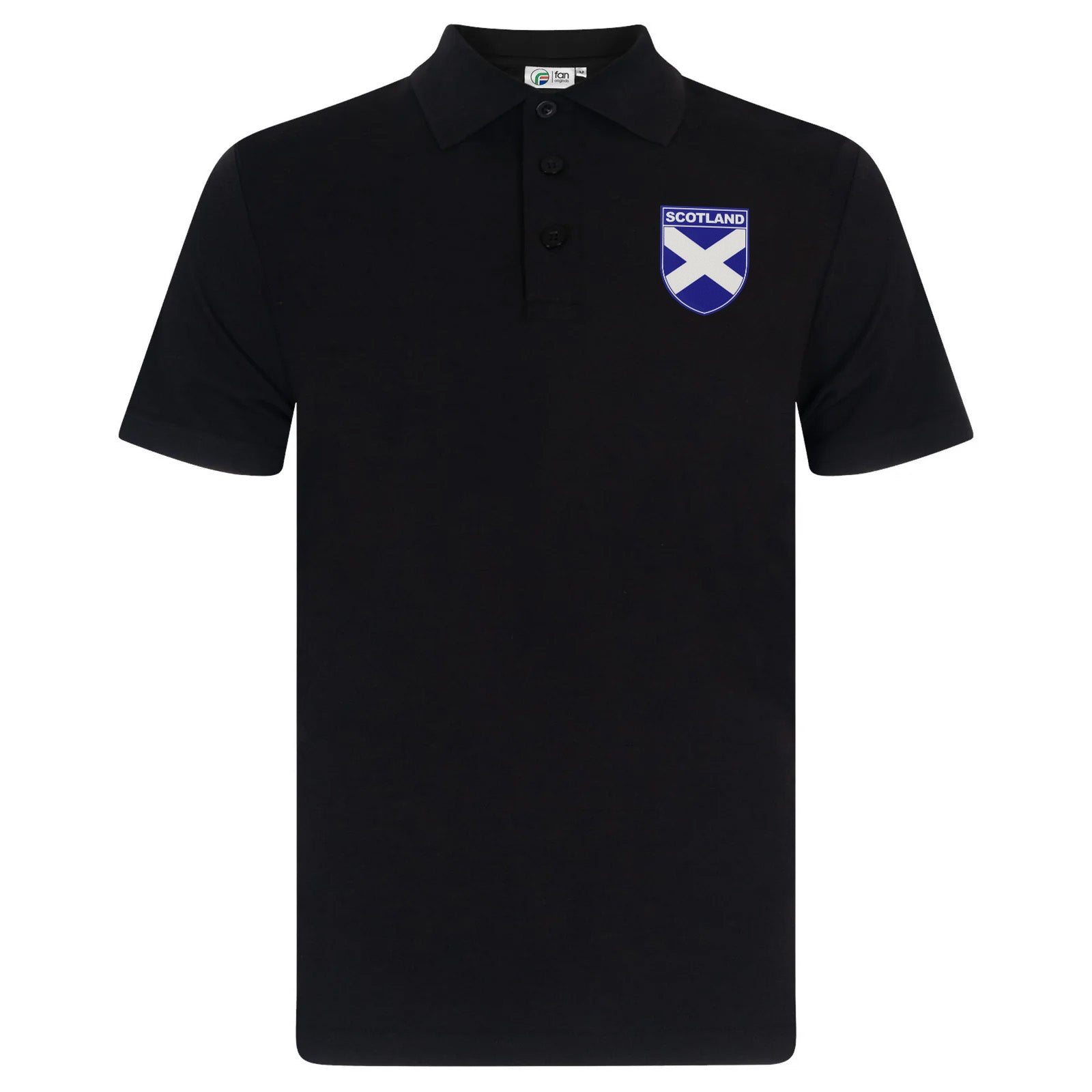 Scotland retro polo shirt in black with printed saltire logo on the chest