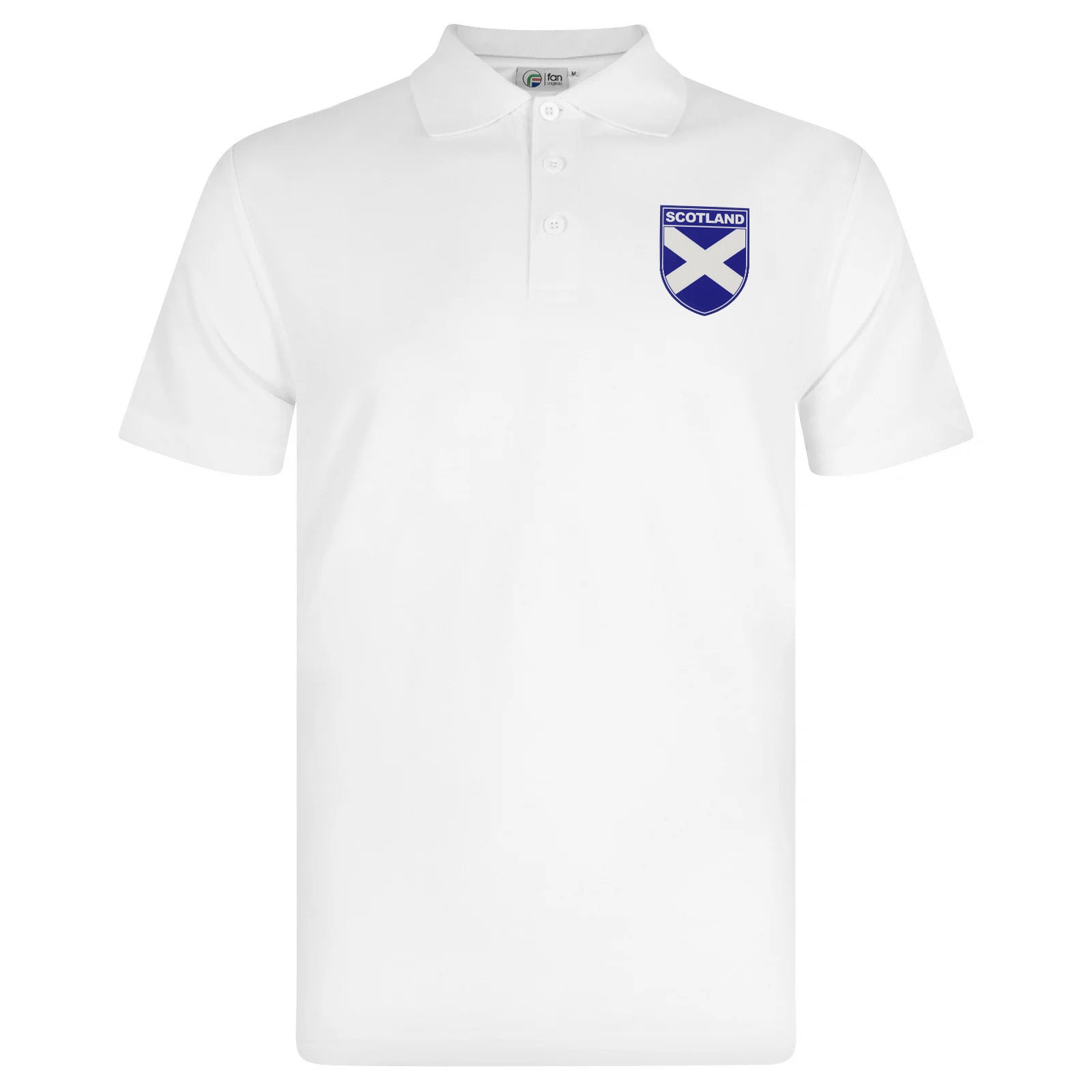 Scotland retro polo shirt in black, navy, royal & white with printed logo on the chest