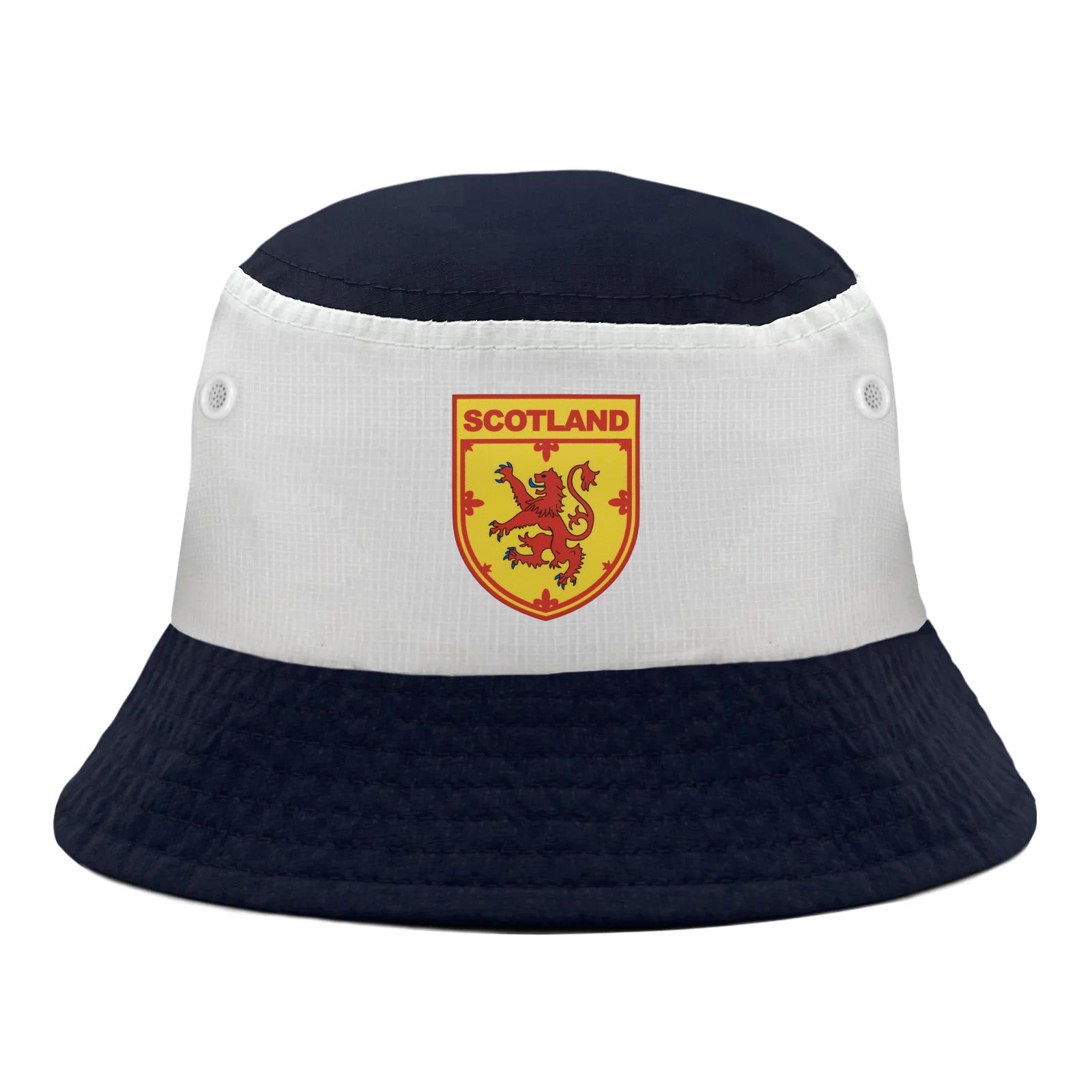 Scotland bucket hat in navy & white with printed lion graphic to the front