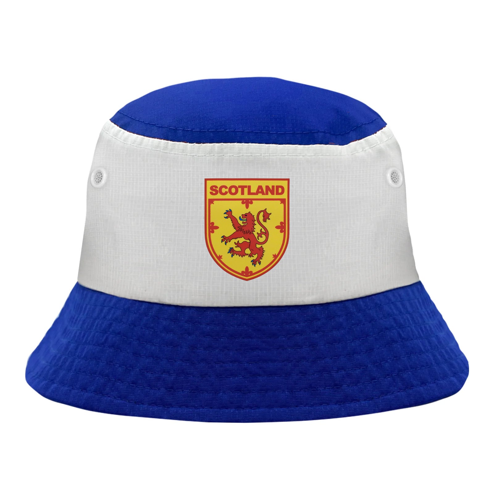 Scotland bucket hat in royal & white with printed lion graphic to the front