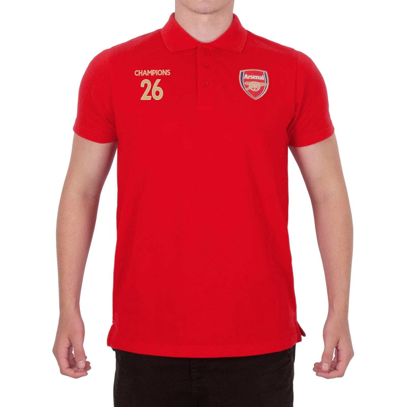 Arsenal polo shirt for adults in black, red, white & navy featuring the club crest to chest