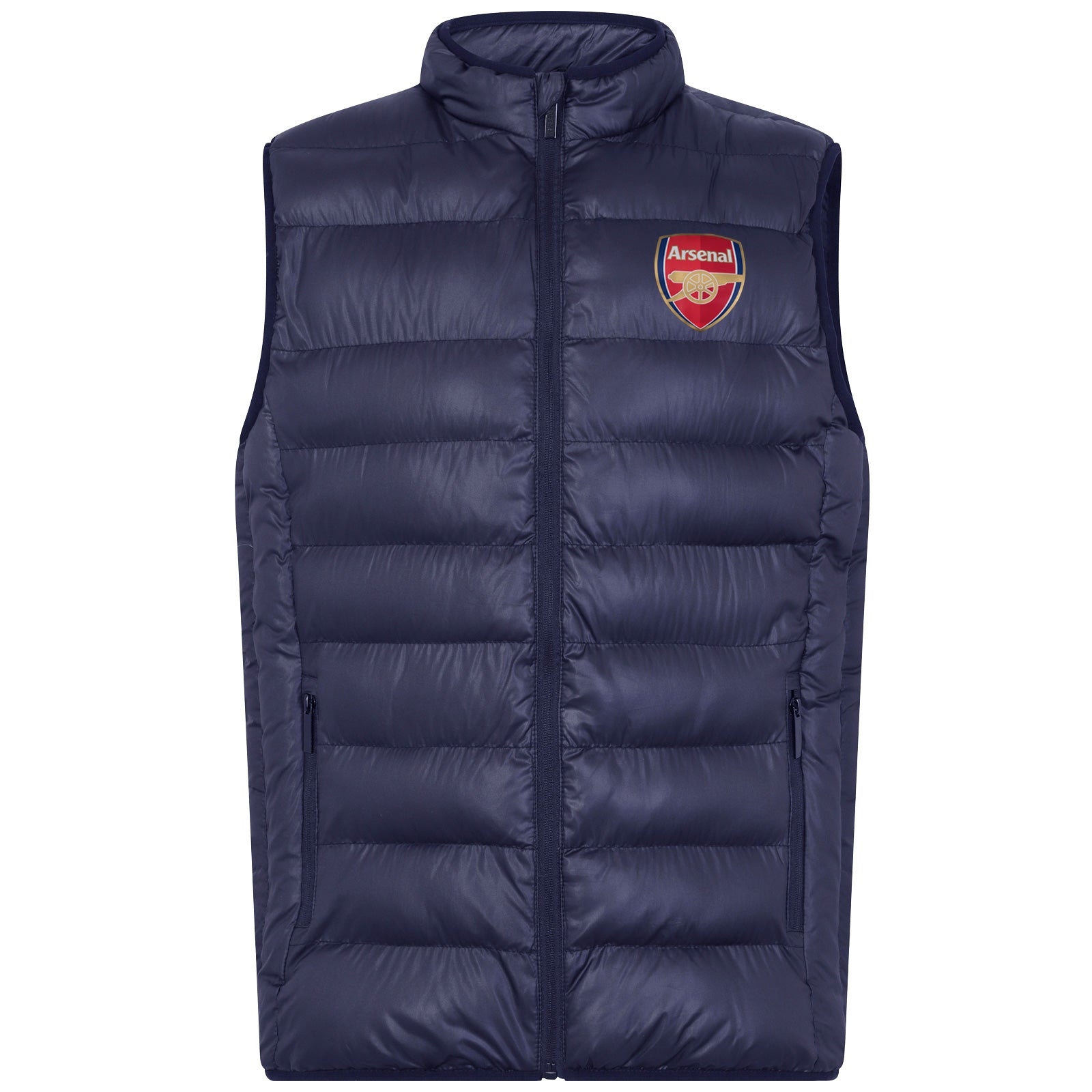 Arsenal adults gilet in black with club crest to chest.
