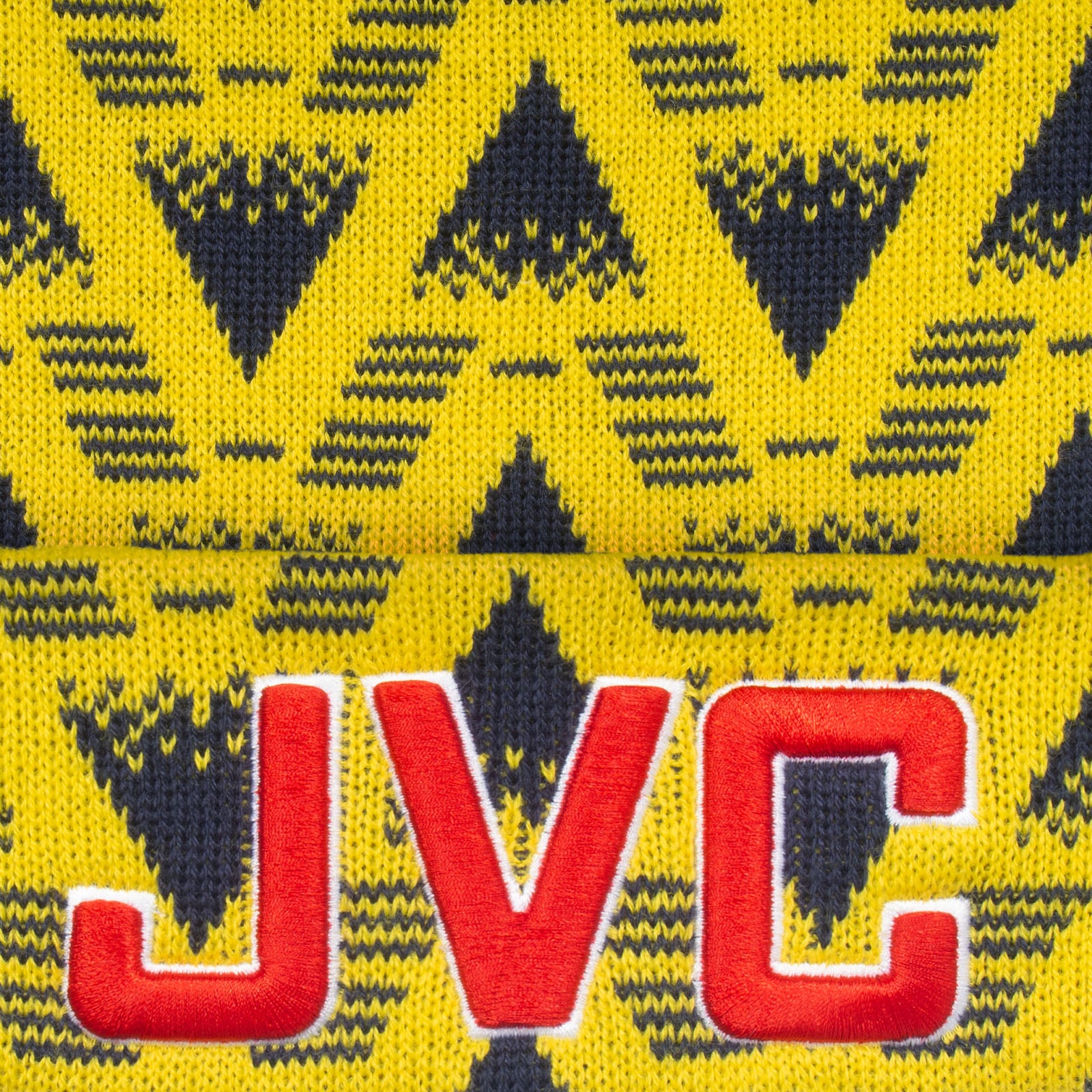 Arsenal retro knitted beanie hat in yellow with text to front