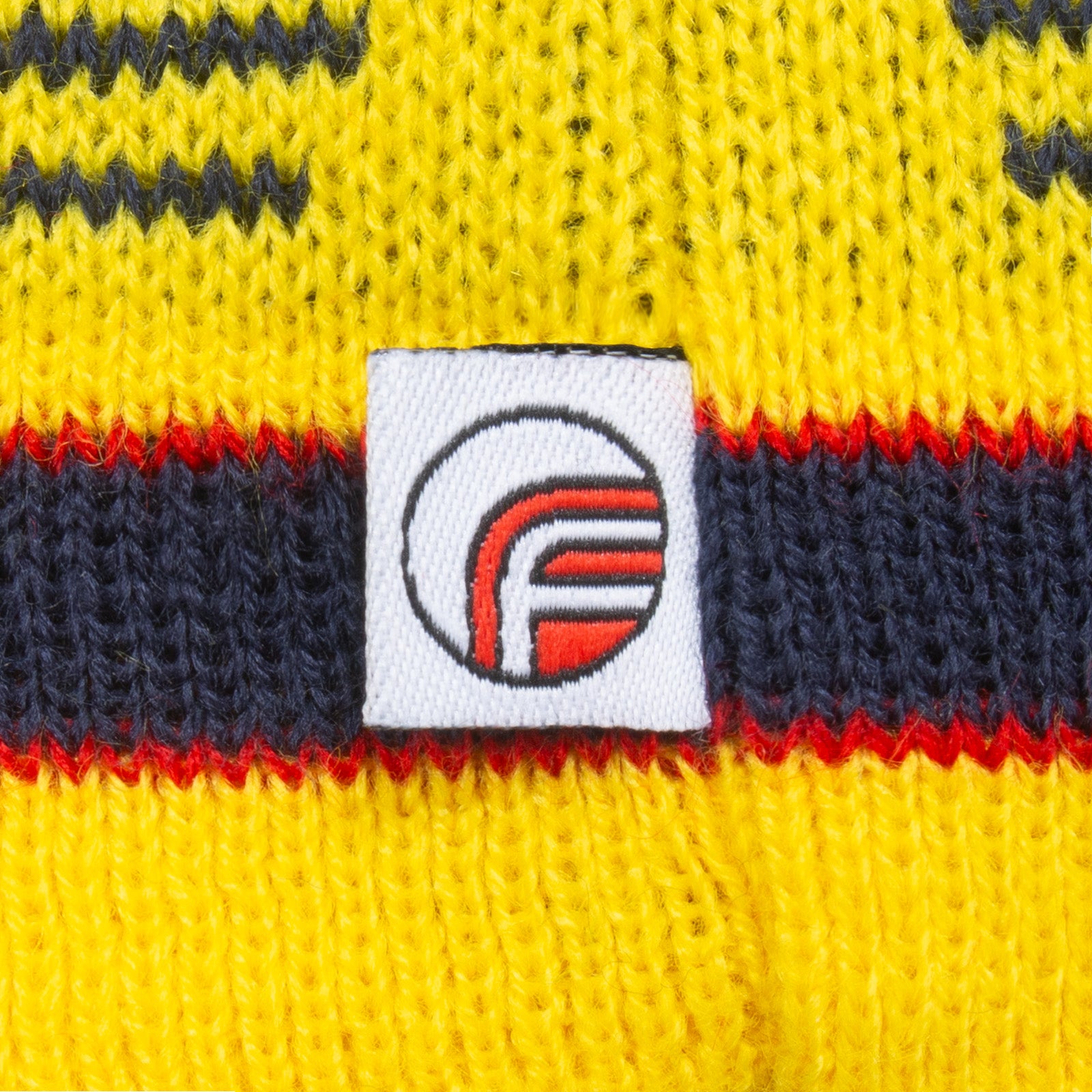 Arsenal retro knitted beanie skully hat in yellow with text to front