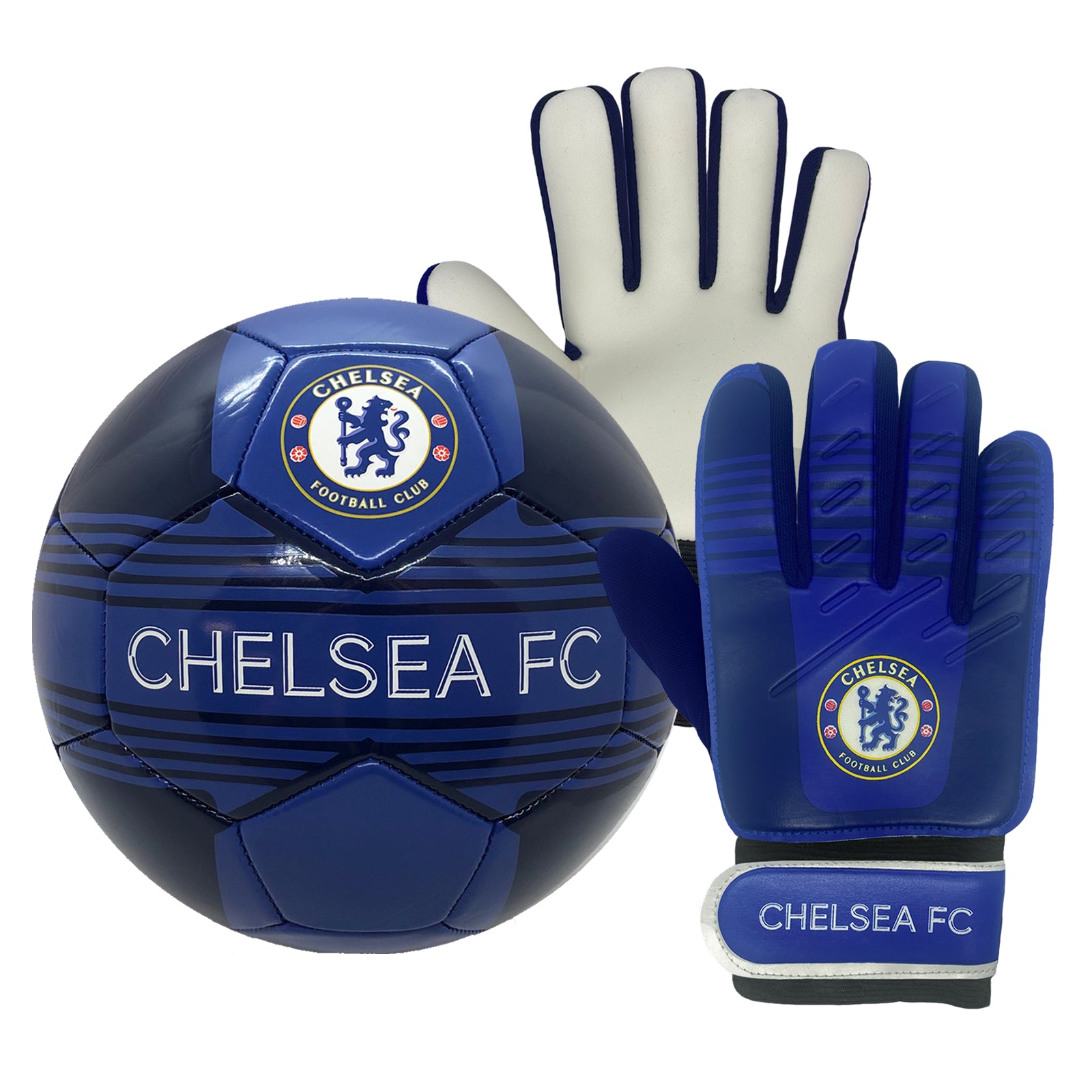 Chelsea size 4 blue ball with club crest & text. CFC crest & text print to each glove.
