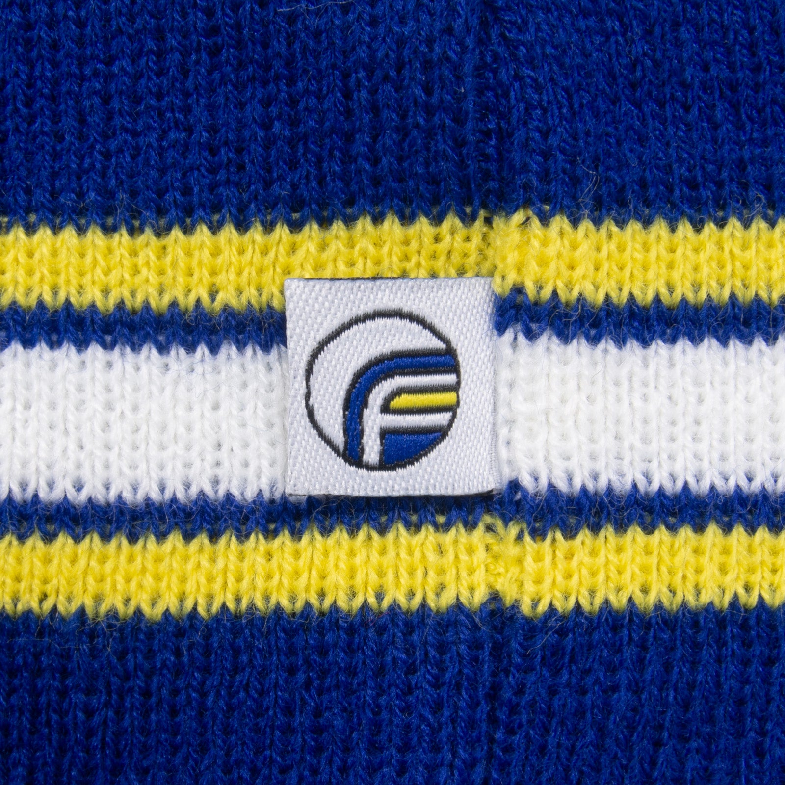 Leeds United knitted bobble hat in blue with text to front