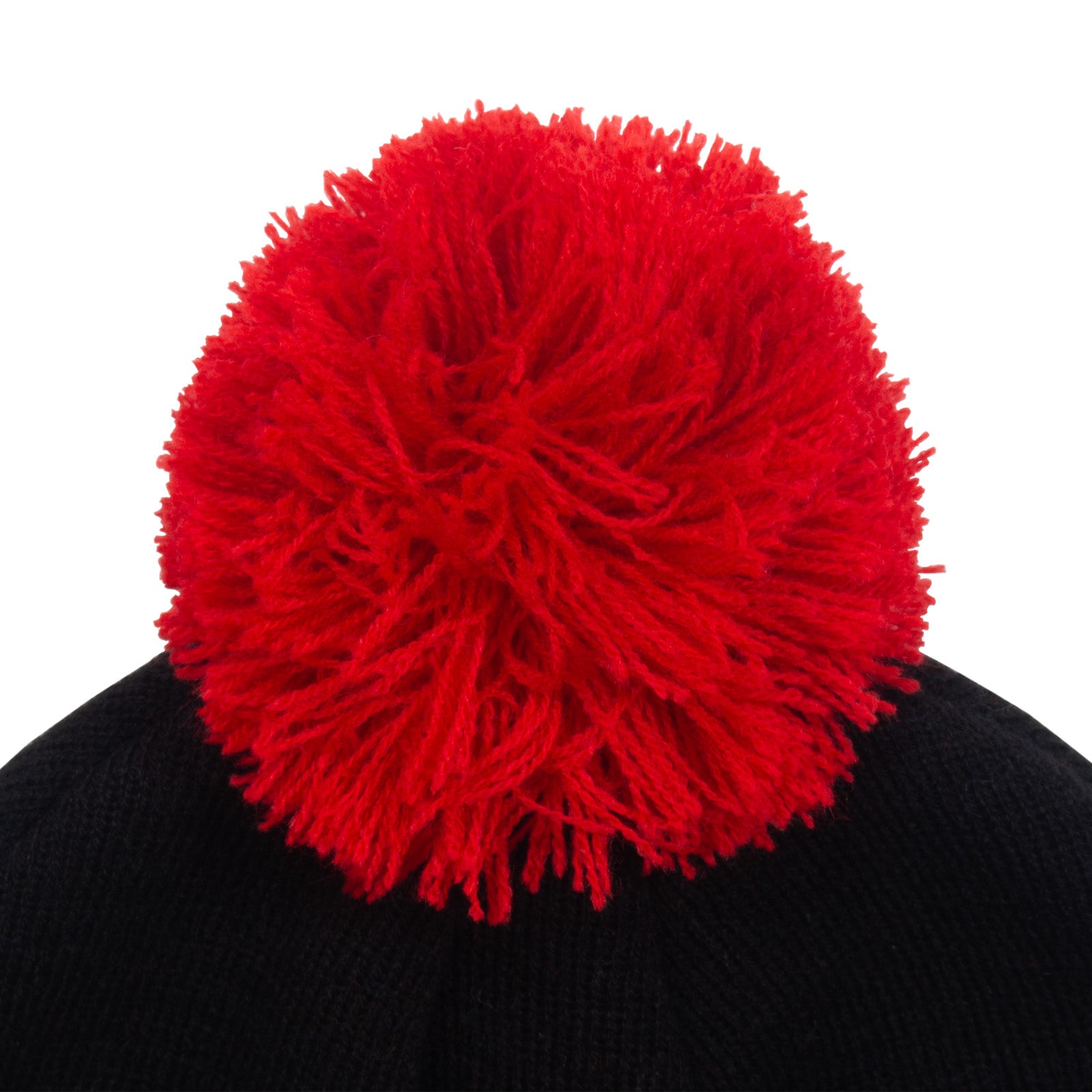 Liverpool knitted bobble hat in black with text to front