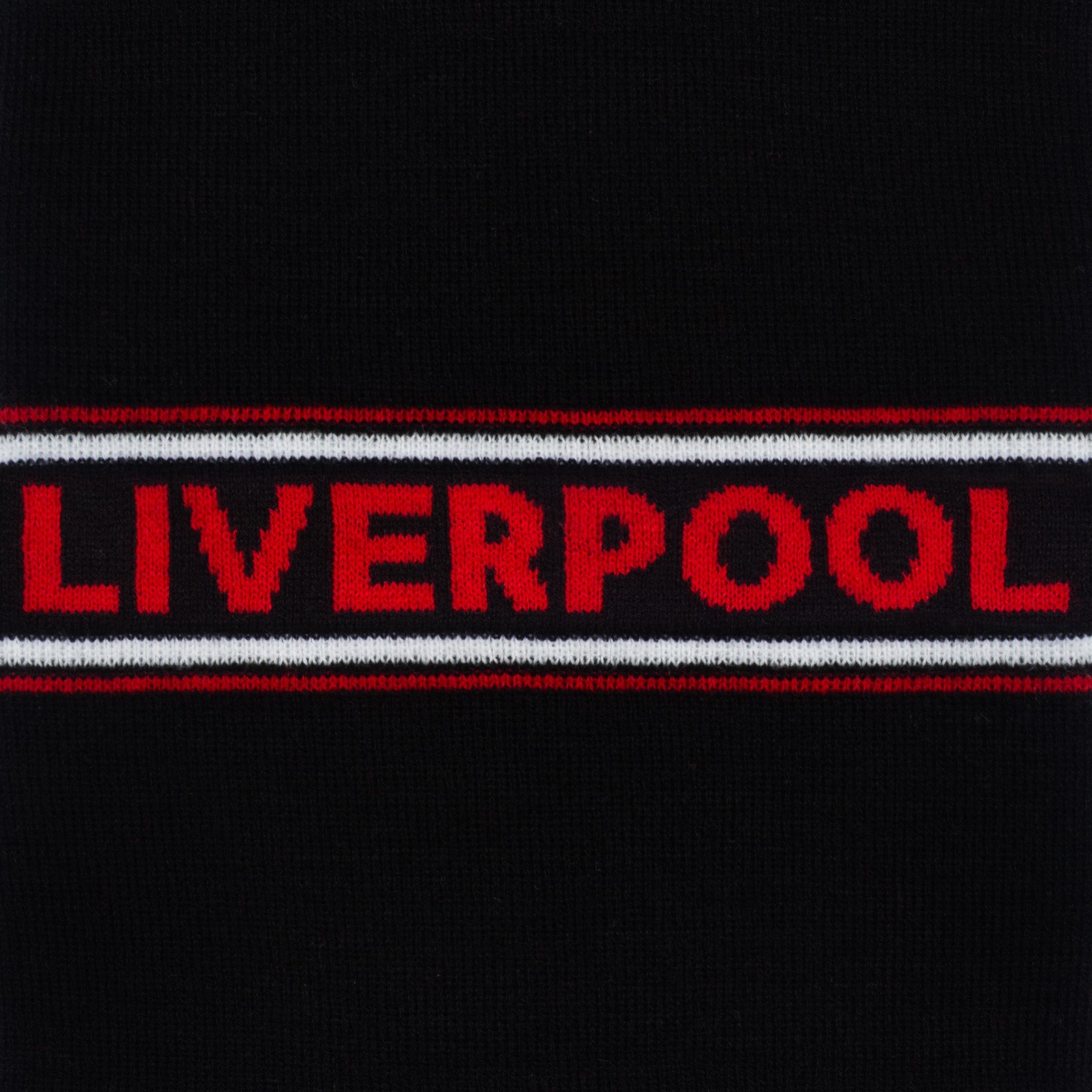 Liverpool knitted bobble hat in black with text to front