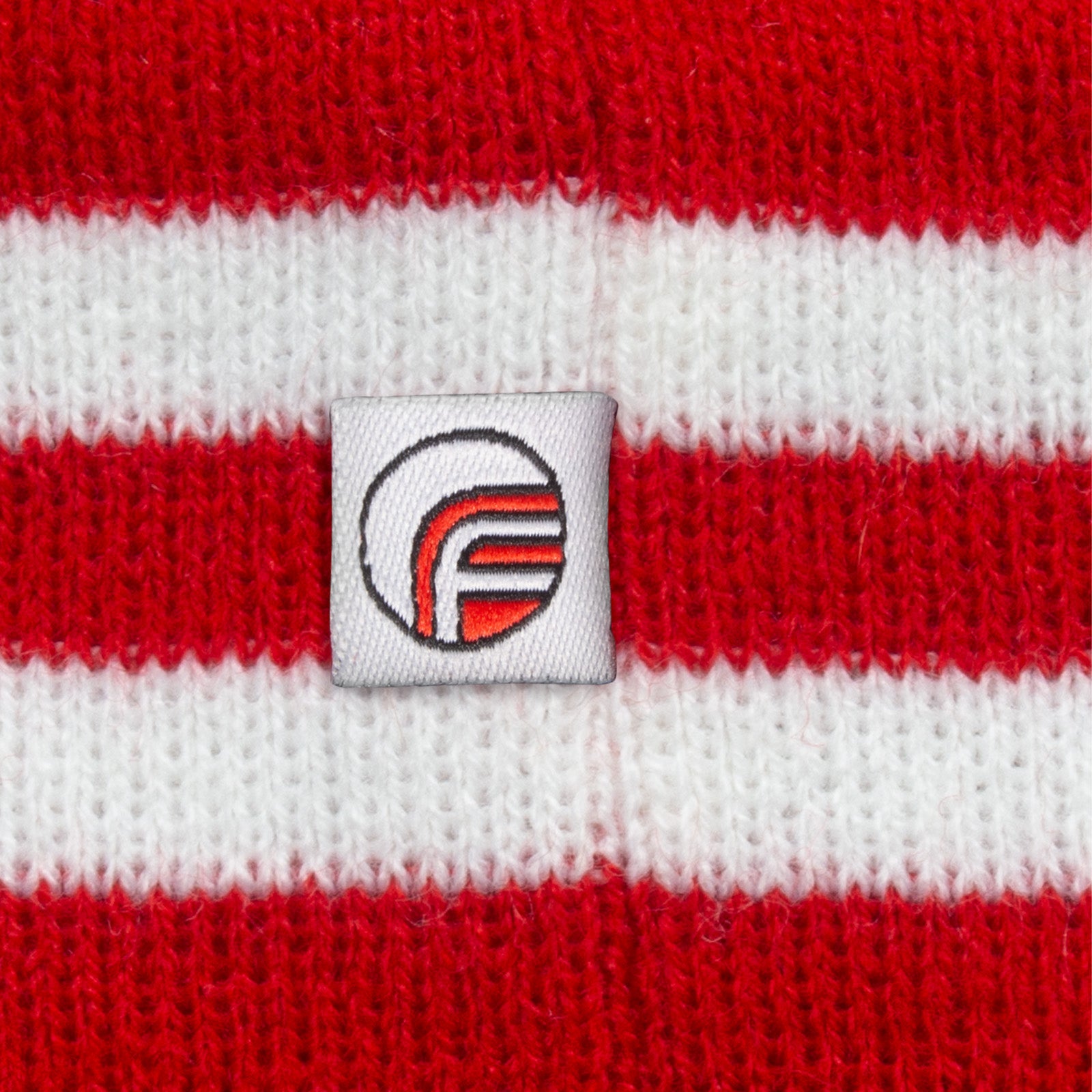 Liverpool knitted bobble hat in red with text to front