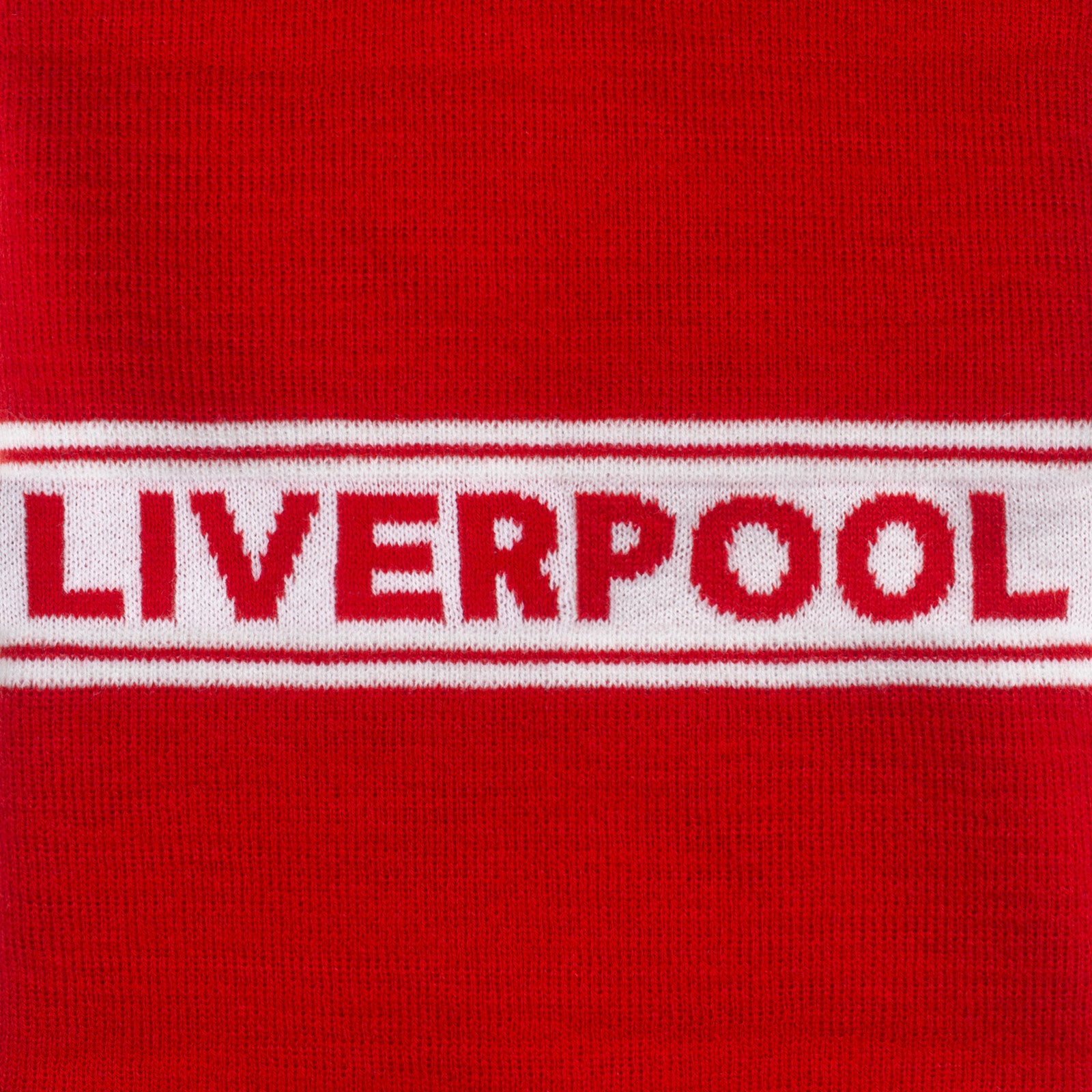 Liverpool knitted bobble hat in red with text to front