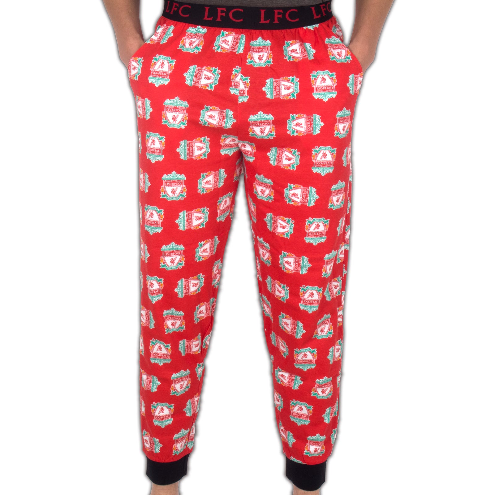 Liverpool lounge pants in black with all over LFC crest print.