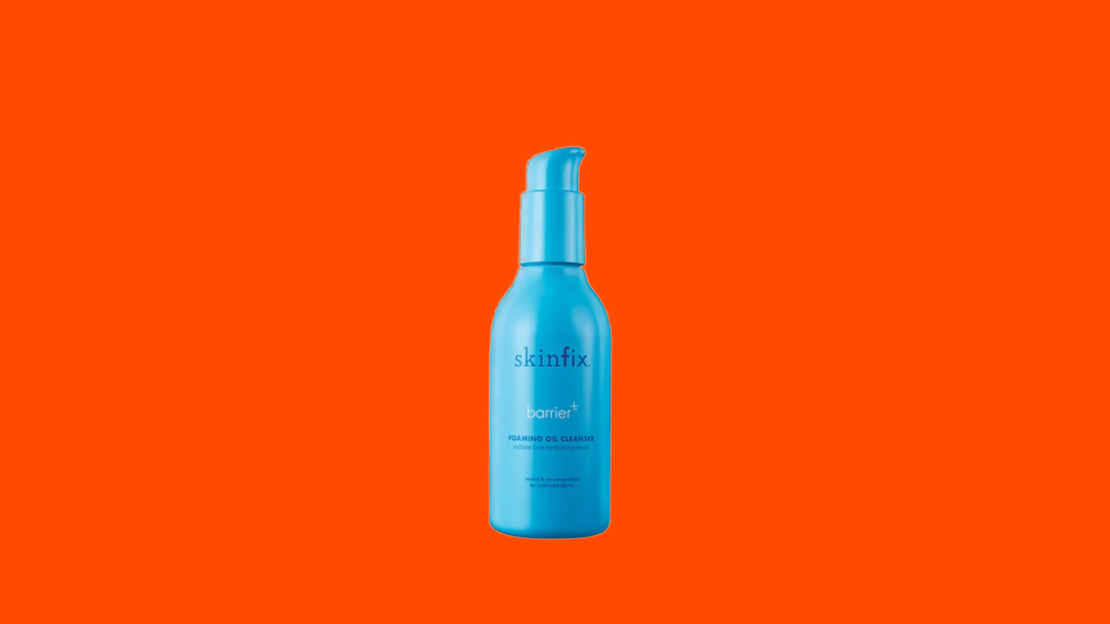 Skinfix barrier oil cleanser on an orange background