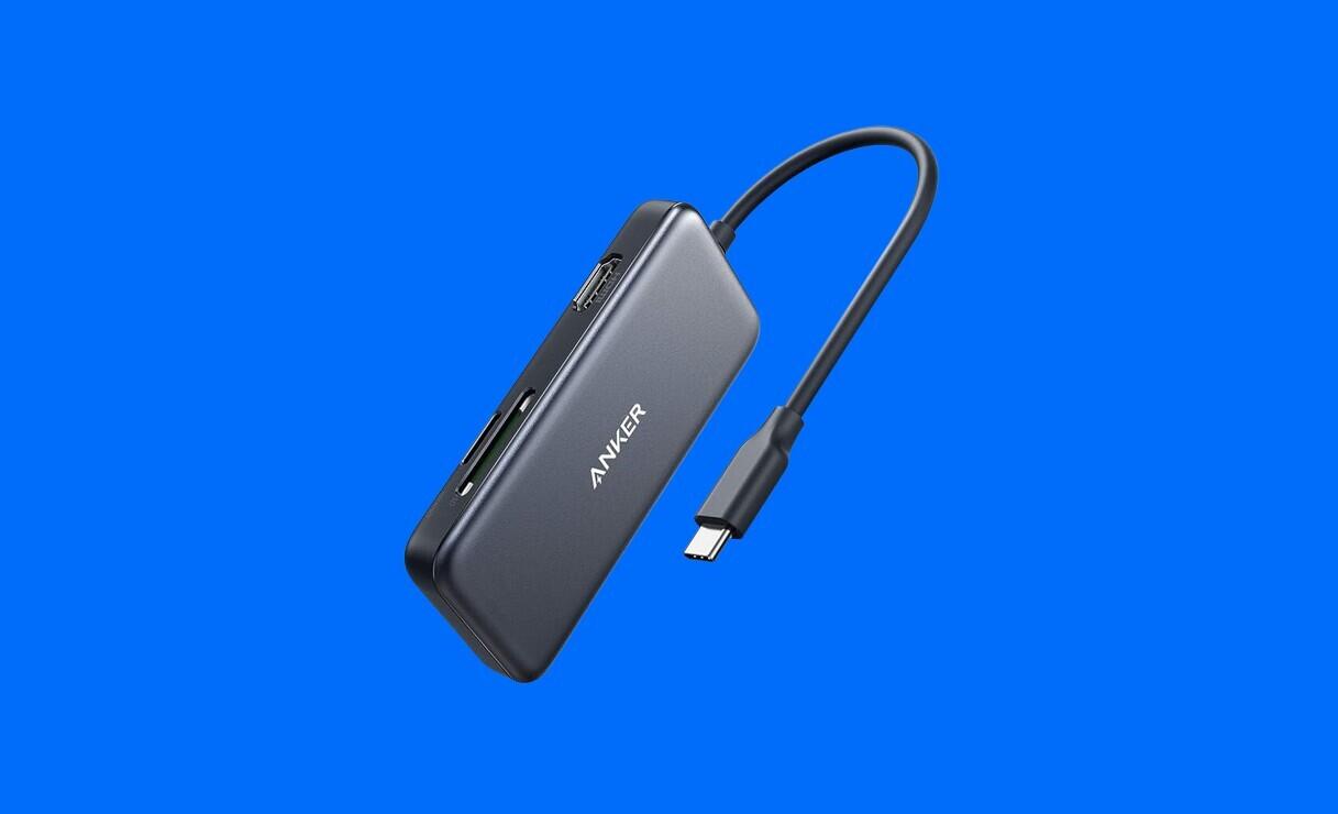 Anker 5-1 USB-C Hub on a blue background