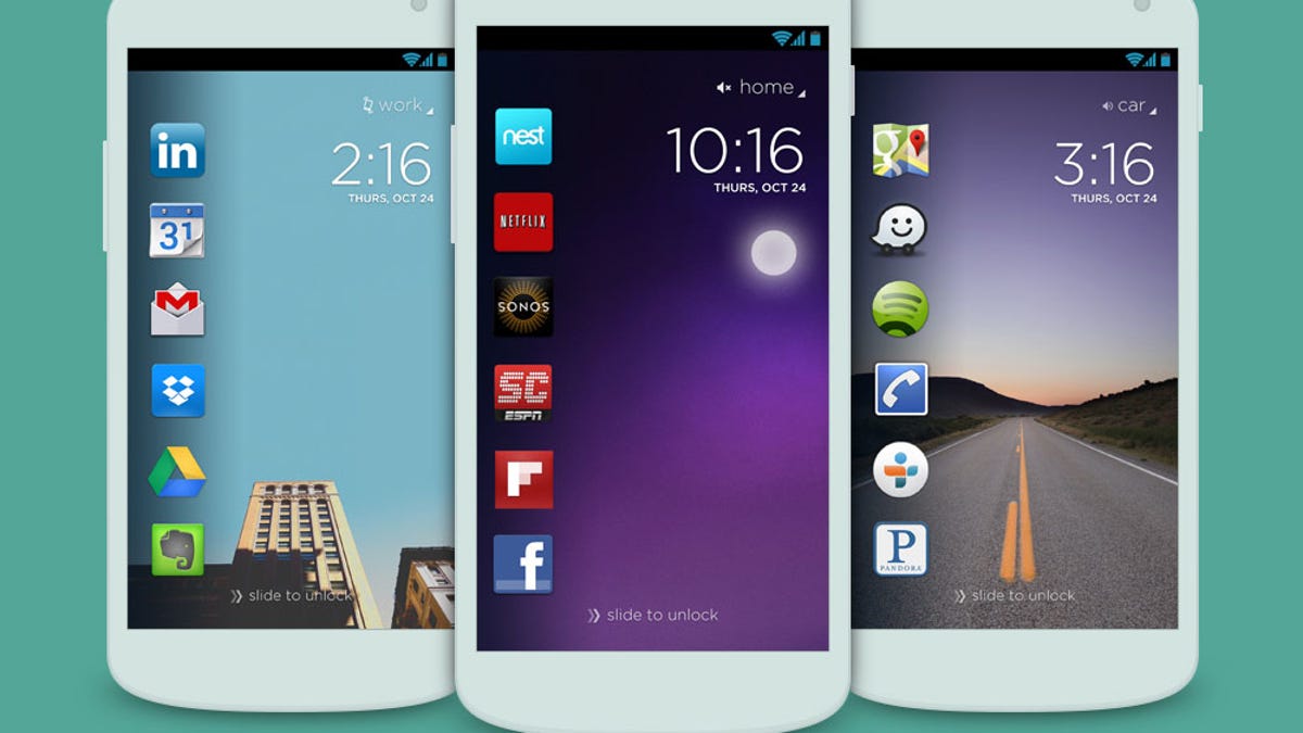 Cover shows different icons on an Android phone's unlock screen depending on where the software judges a person to be.